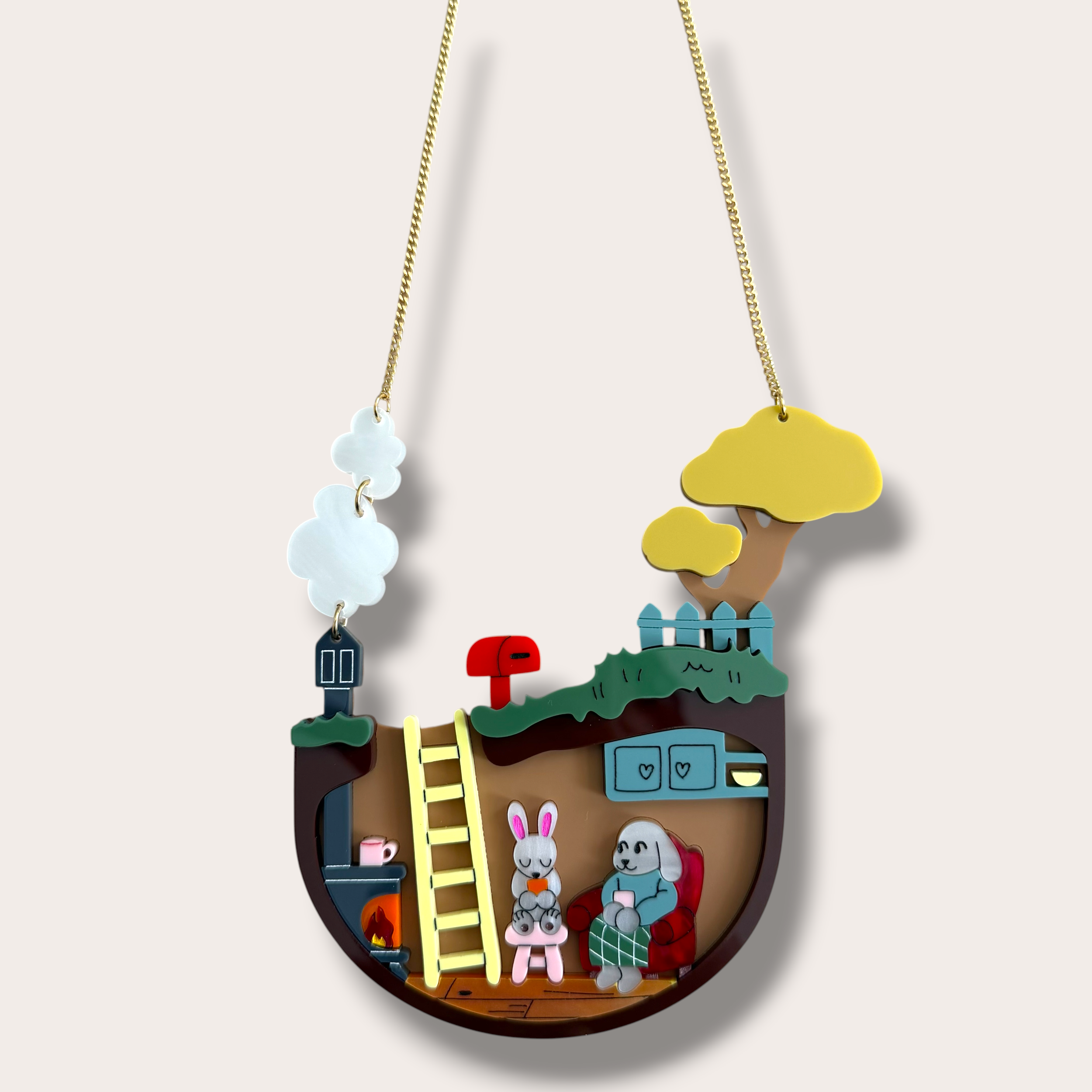Danilova, La Vidriola, Bunny Burrow Cottage, Acrylic Necklace3.PNG