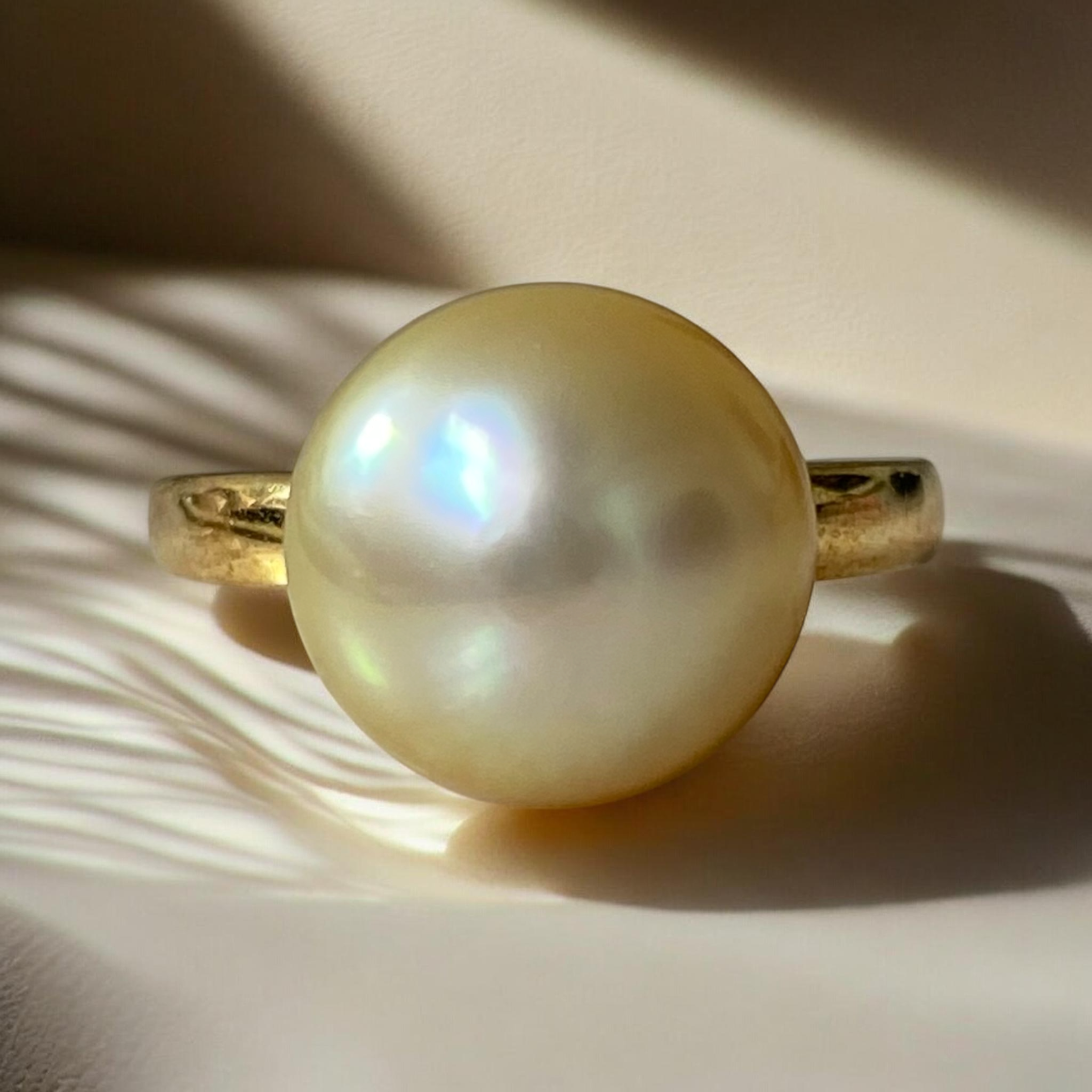 South Sea, Golden Pearl Ring in Gilded Silver Setting, Adjustable Band, Size L ½ - P ½