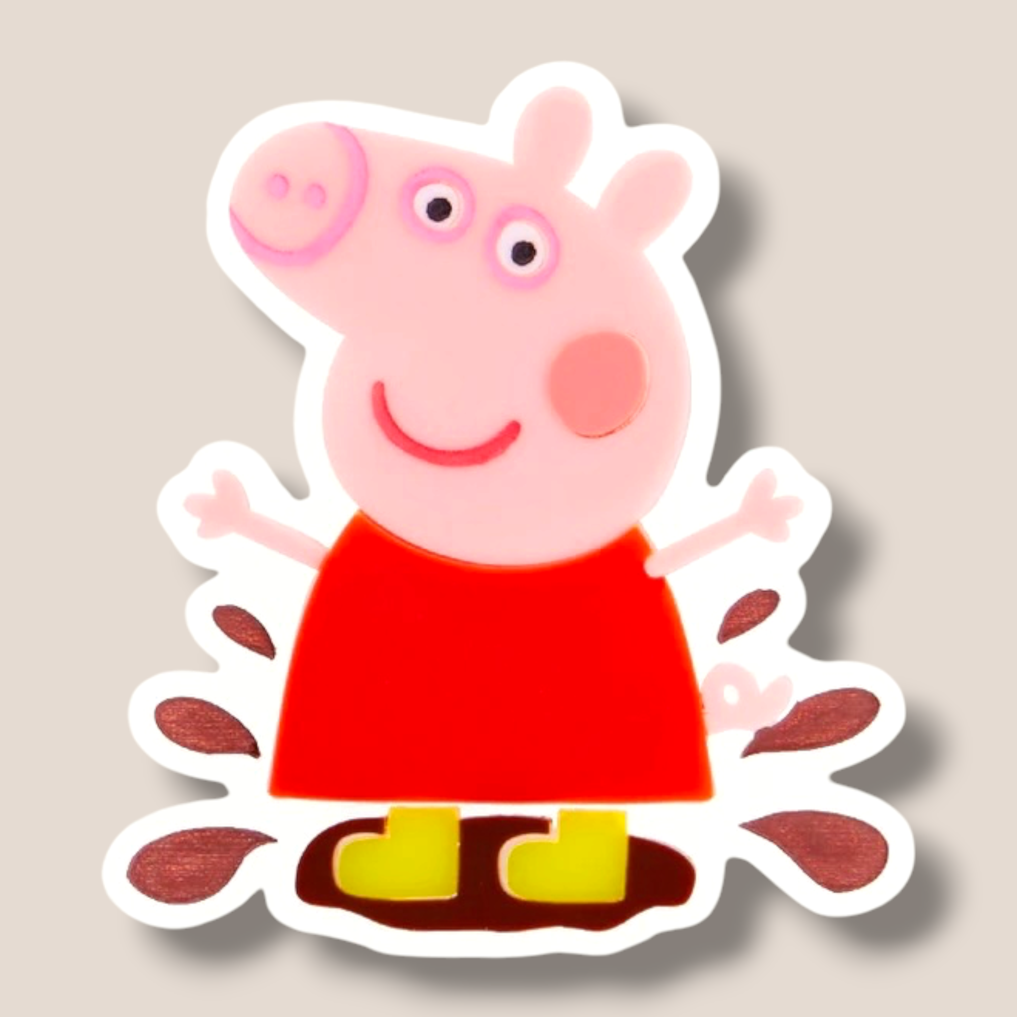 La Vidriola, Peppa Pig Jumping in Muddy Puddles, Acrylic Brooch