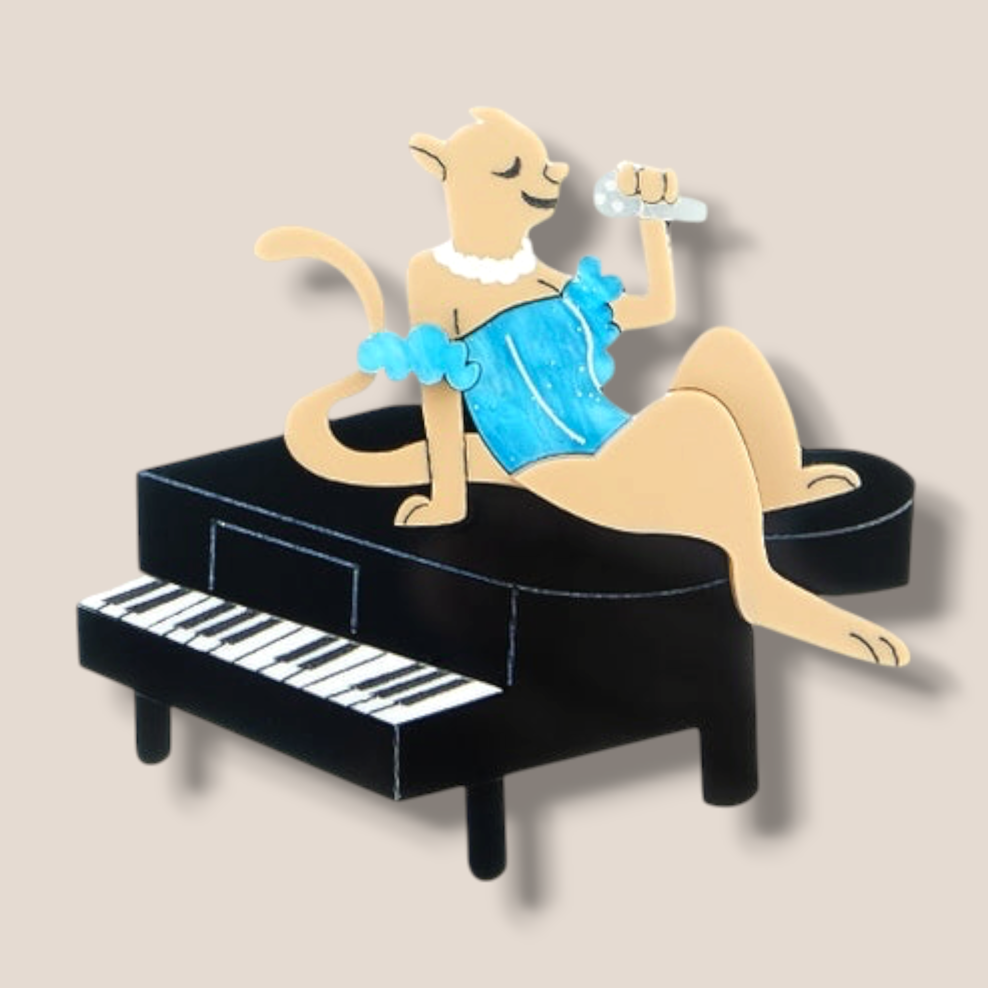 La Vidriola, Sultry Singer Lioness and Piano, Acrylic Brooch
