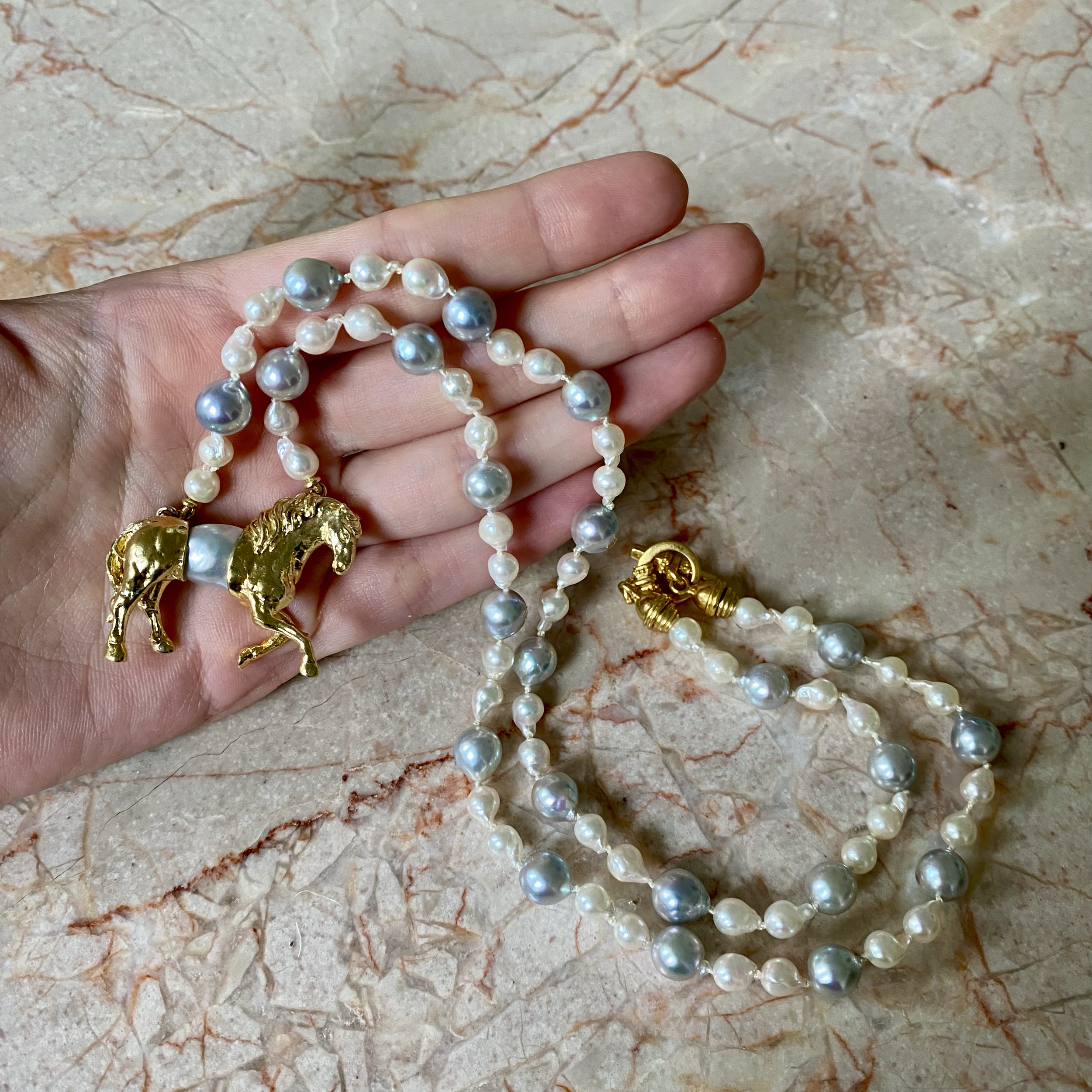 By Danilova, Blue and Pink Baby Akoya Pearl & Tahitian Pearl Horse Pendant, Necklace8.png