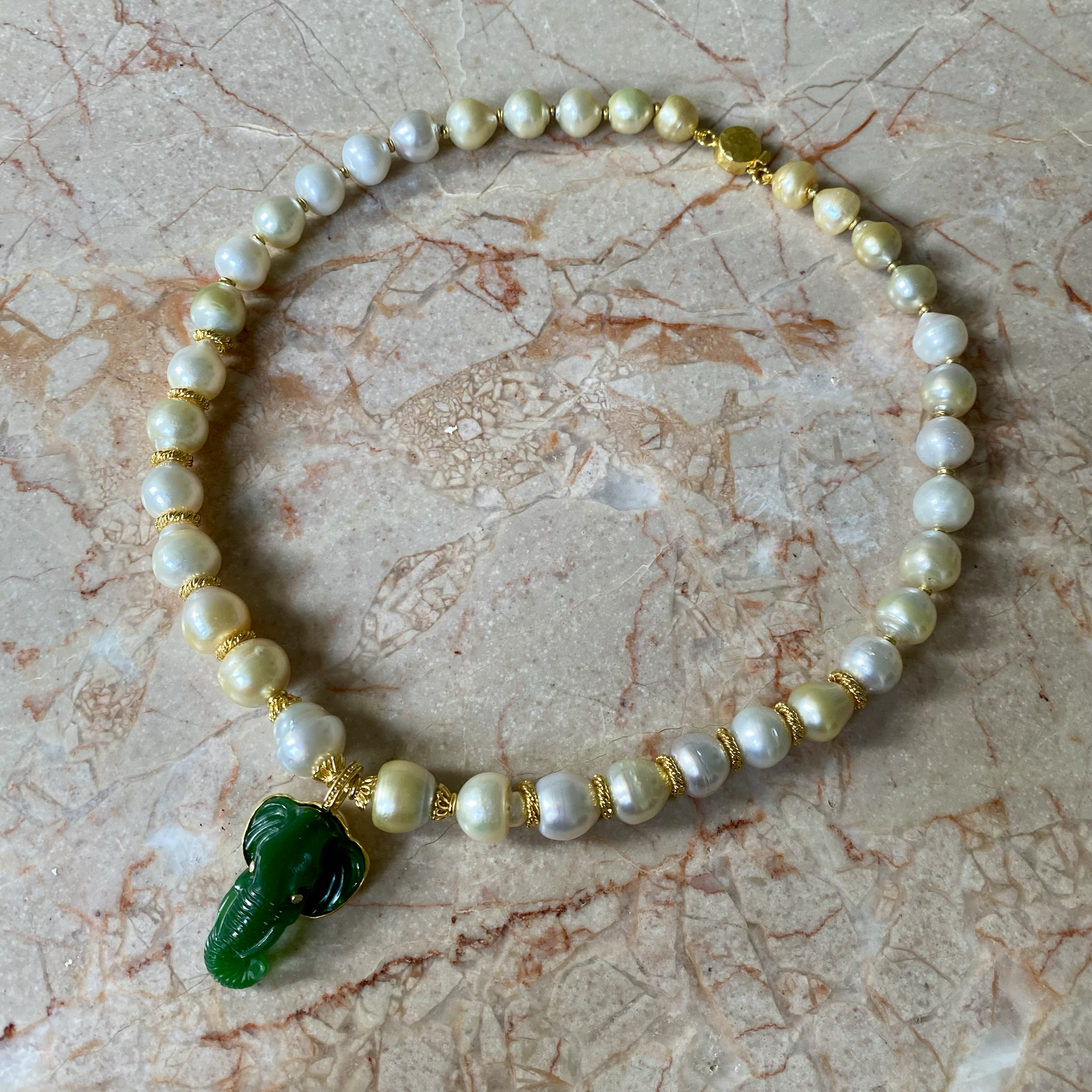 By Danilova, White Pearl, Jade & Diamond Elephant Pendant Necklace10.png