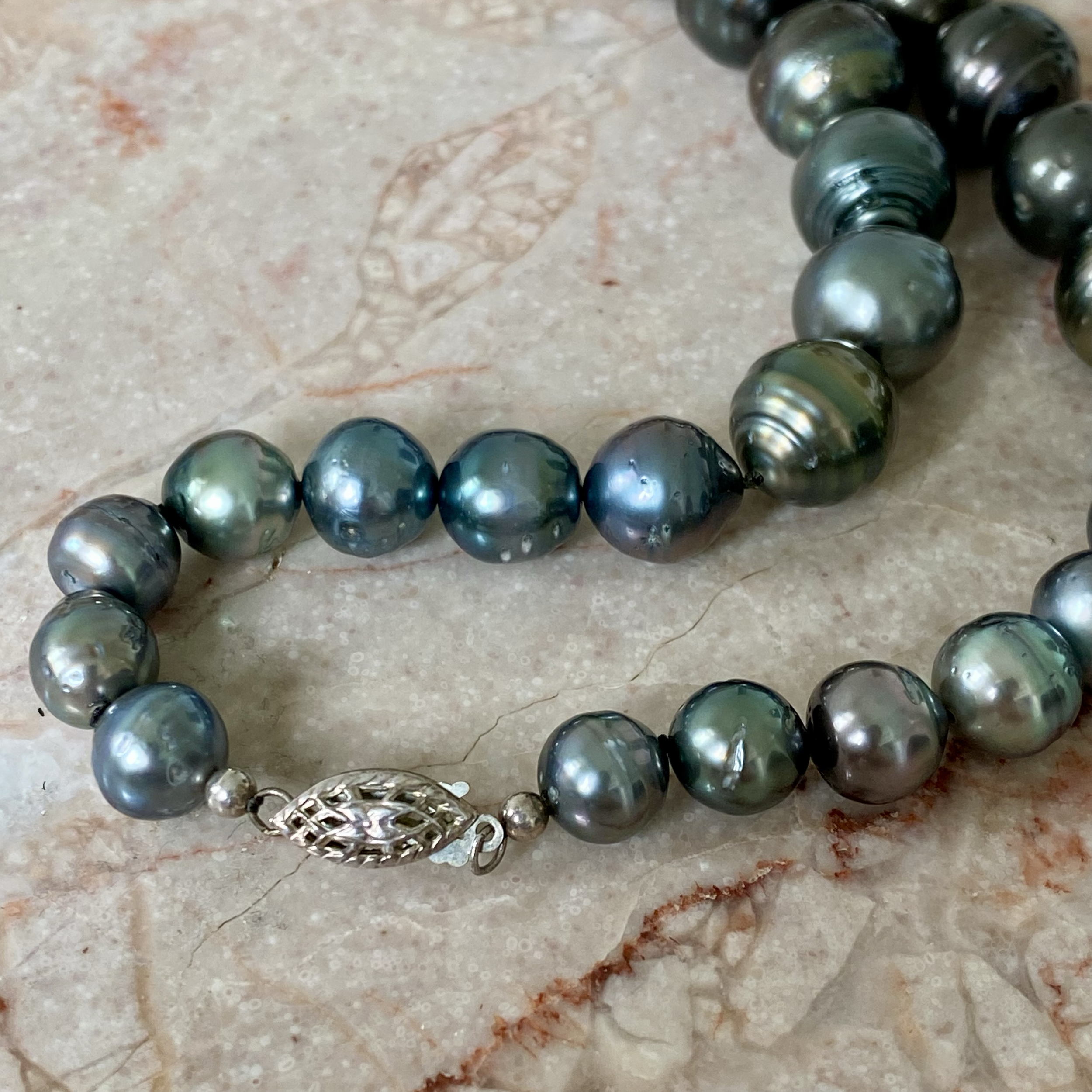 By Danilova, Dark Peacock Pearl & Antique Agate Pendant Necklace6.png