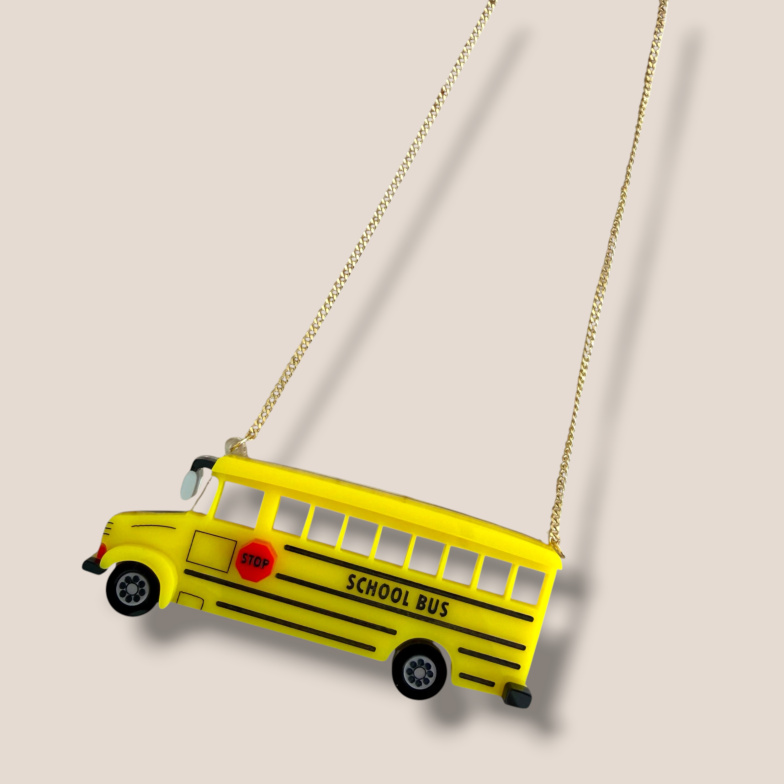 La Vidriola, School Bus, Acrylic Necklace