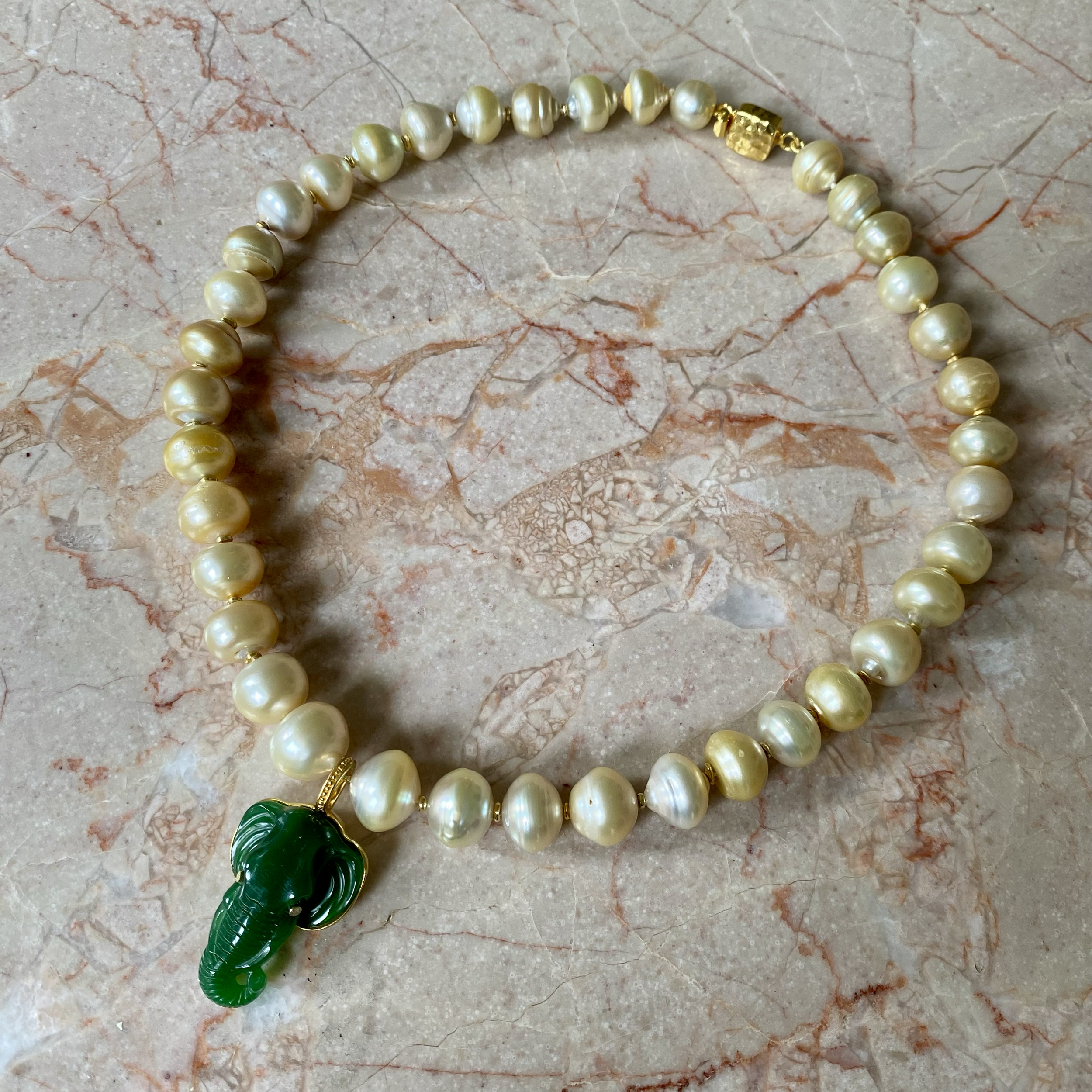 By Danilova, White Pearl, Jade & Diamond Elephant Pendant Necklace7.png