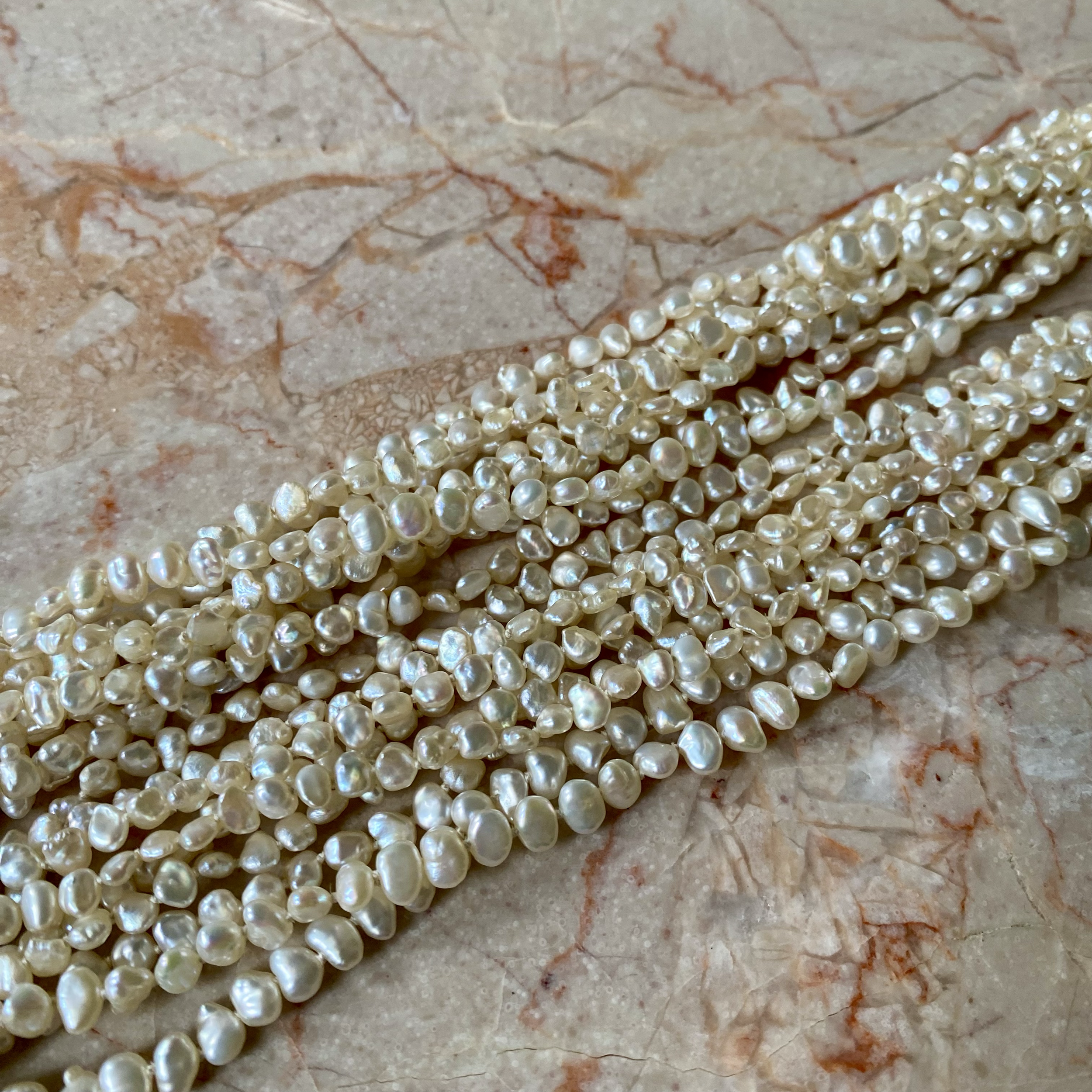Vintage, 9-Row, White Pearl & 14K Gold Clasp, Torsade Twist Necklace6.png