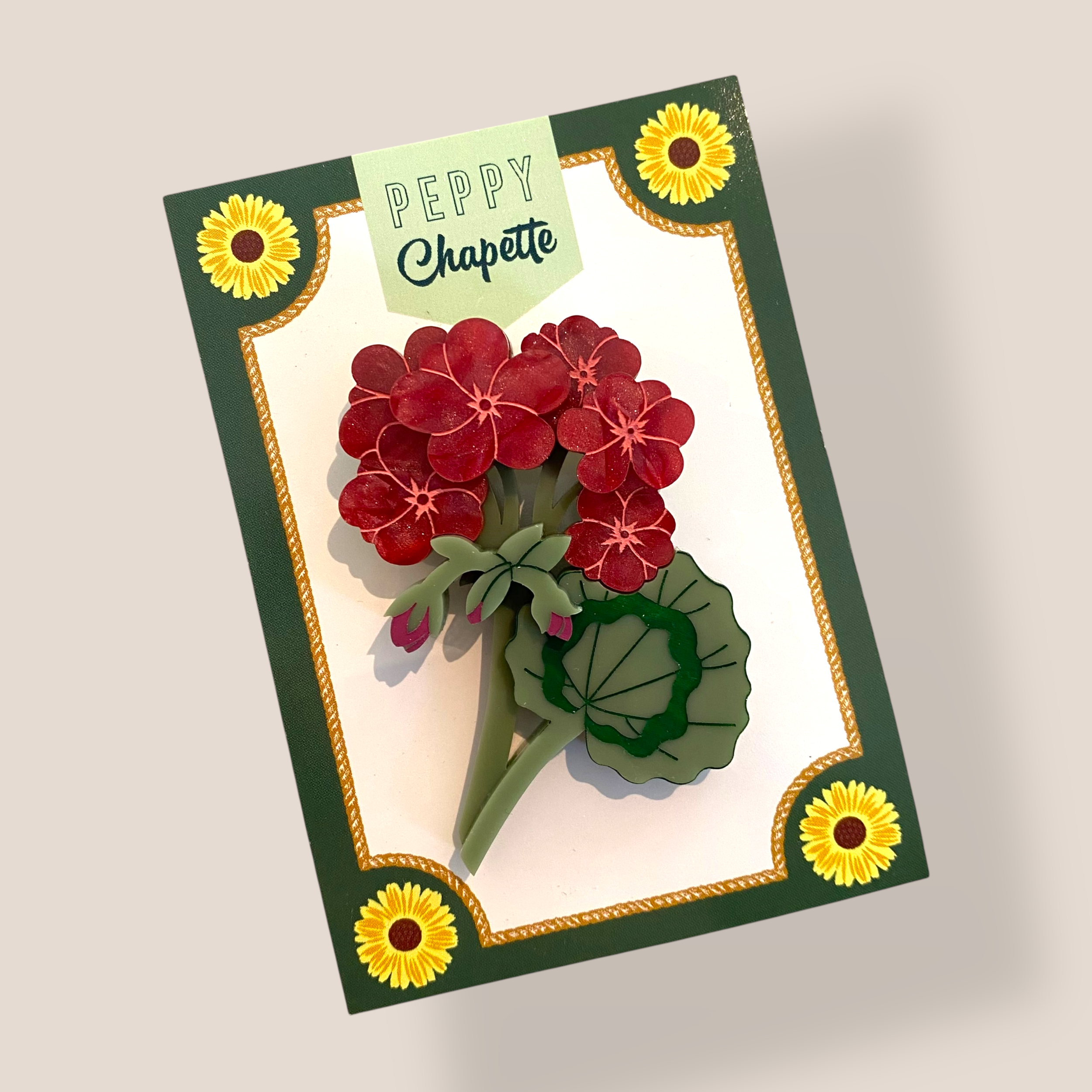 Danilova Jewellery, Peppy Chapette, Geraldine's Geranium (2023) Acrylic Brooch5.png