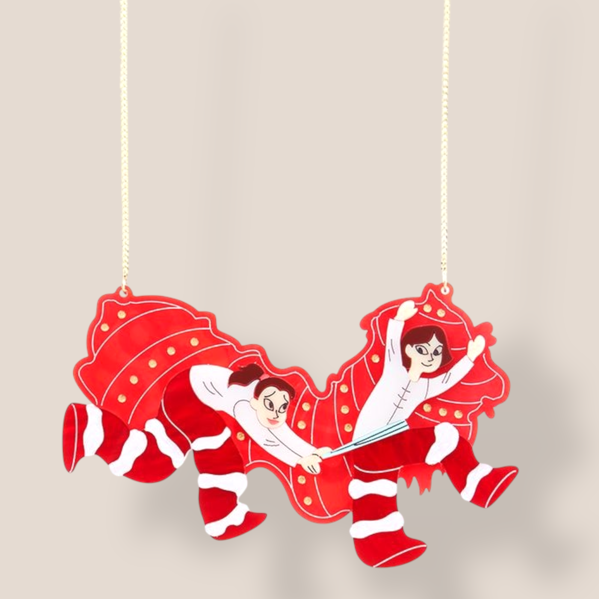 La Vidriola, Behind the Lion Dance Reversible, Acrylic Necklace