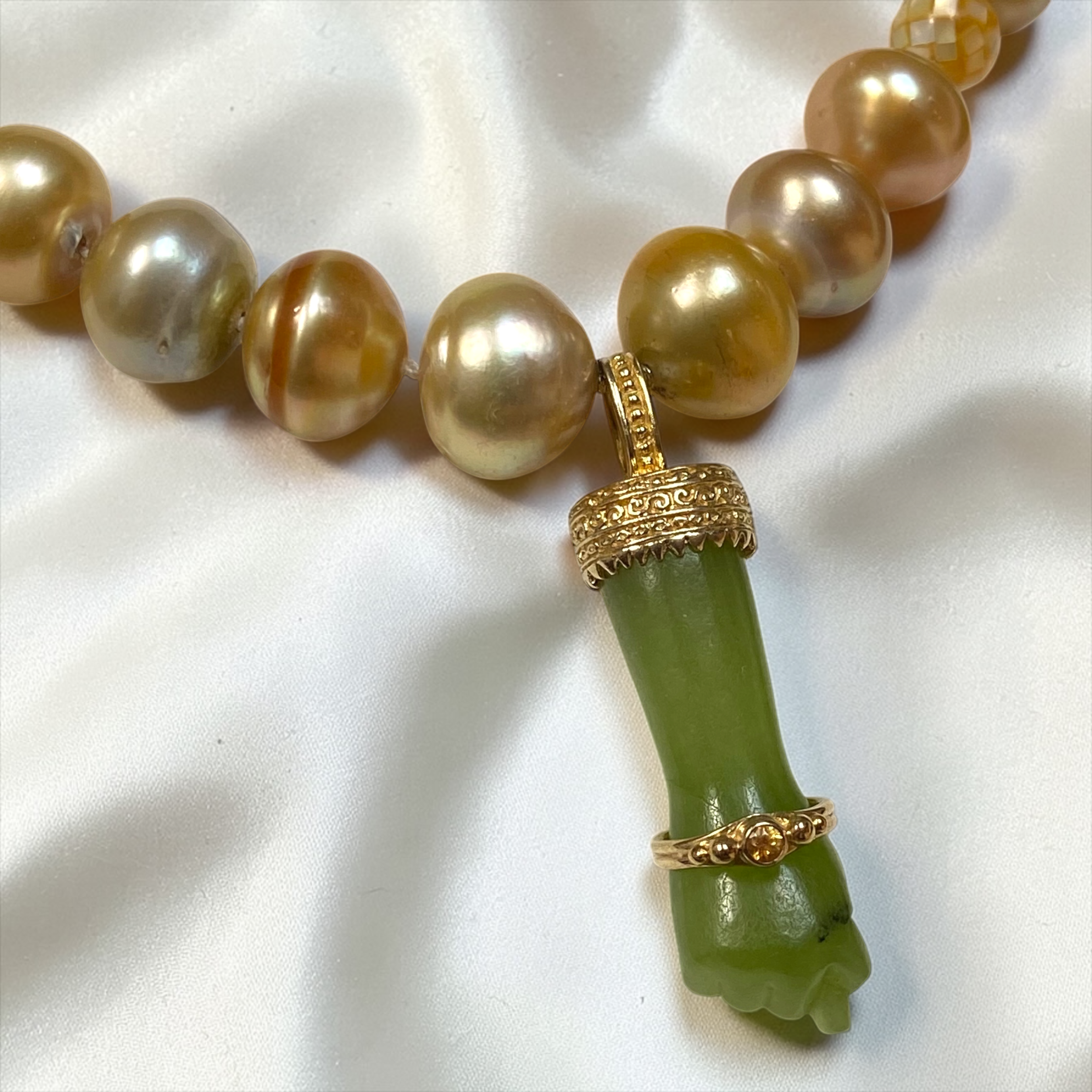 By Danilova, Gold Pearl, Peridot & Yellow Sapphire Pendant Necklace2.PNG