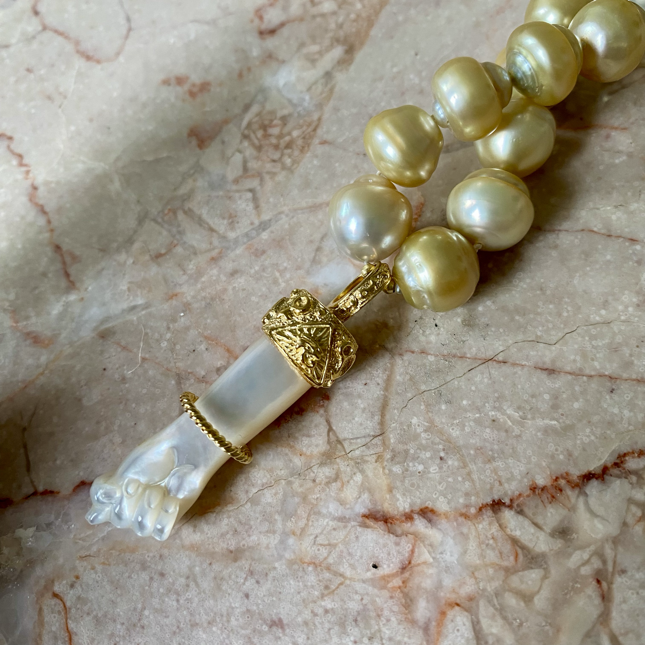 By Danilova, White Pearl, Mother of Pearl & Red Ruby Pendant Necklace4.png