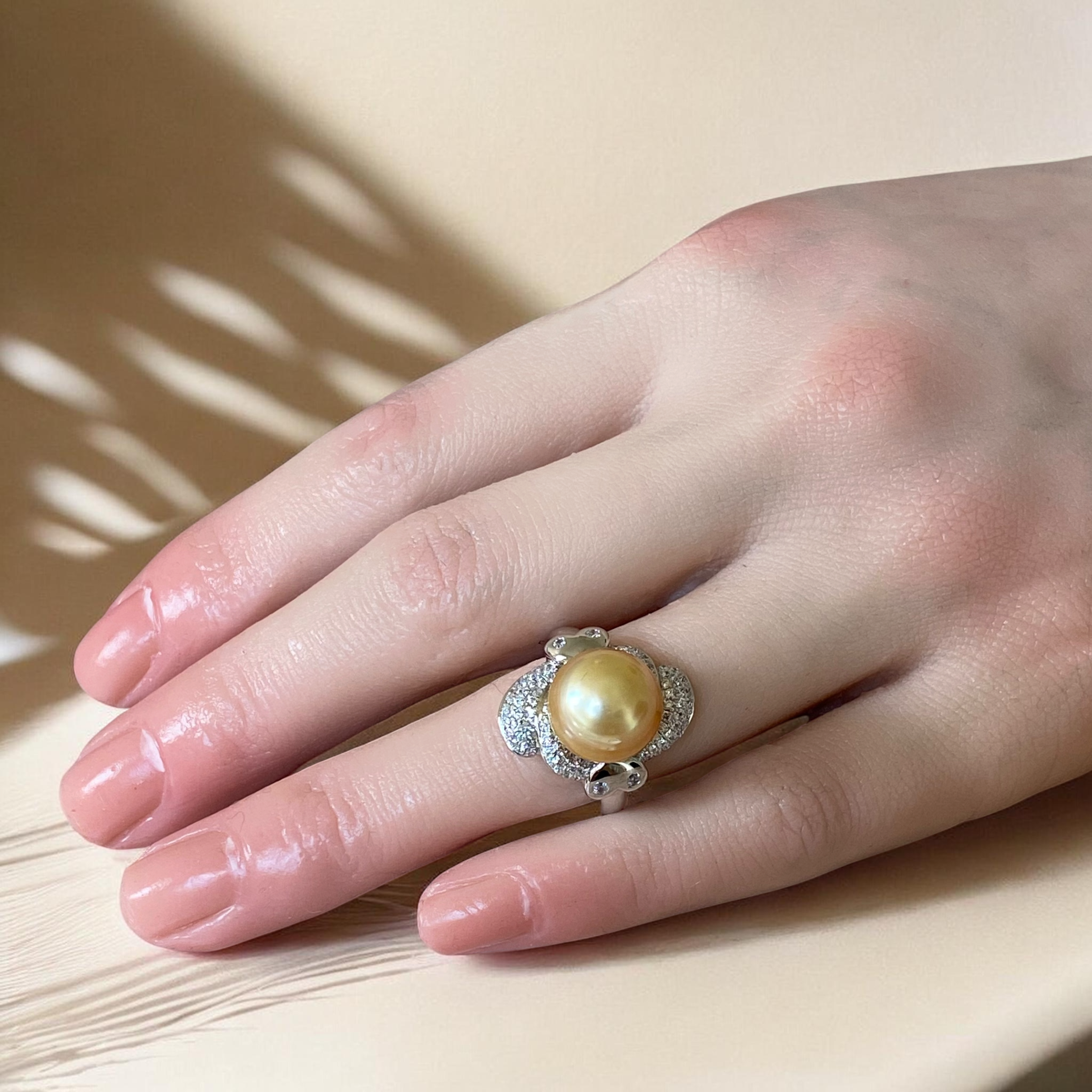 South Sea, Gold Pearl Ring in Silver Scalloped Halo Setting7.PNG