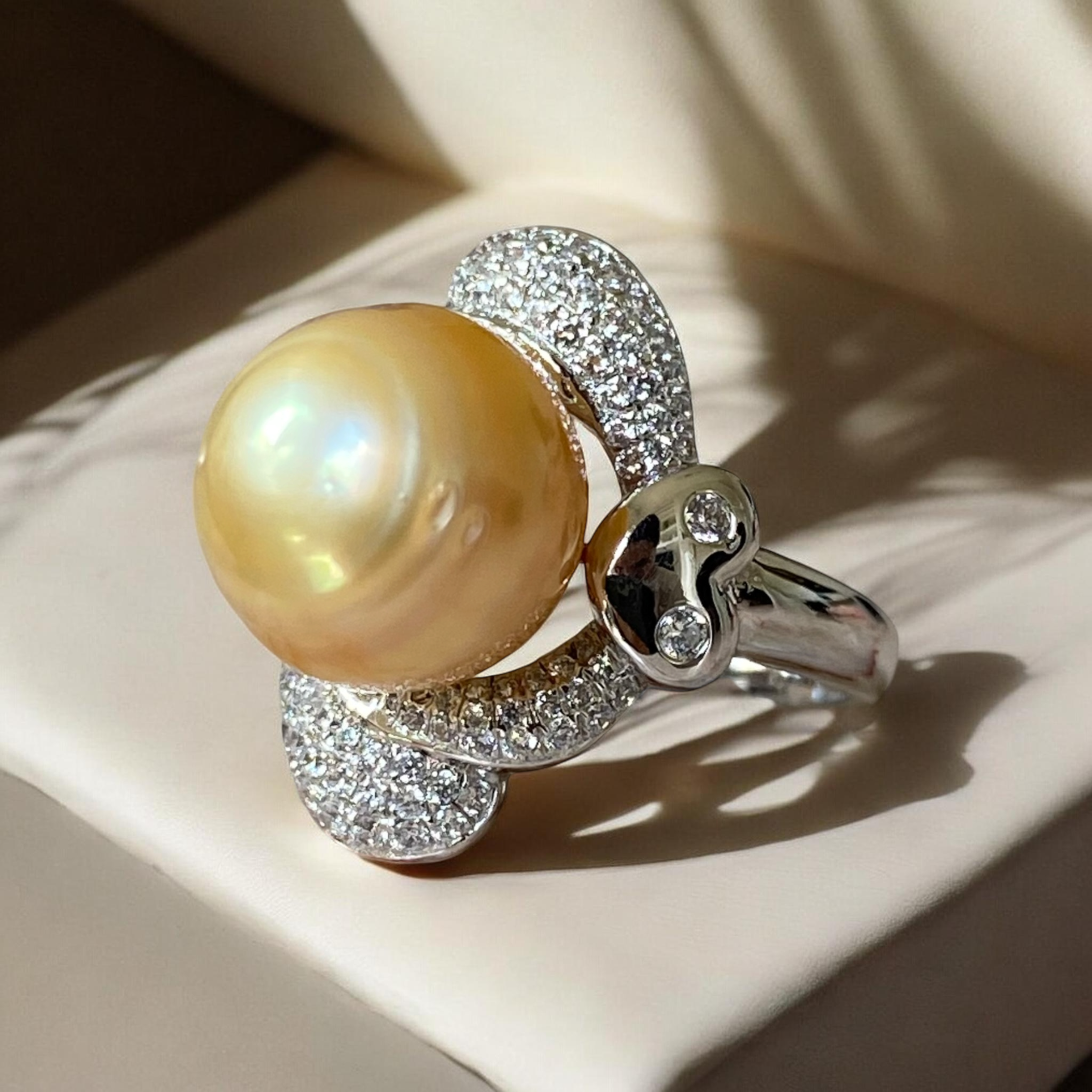 South Sea, Gold Pearl Ring in Silver Scalloped Halo Setting3.PNG