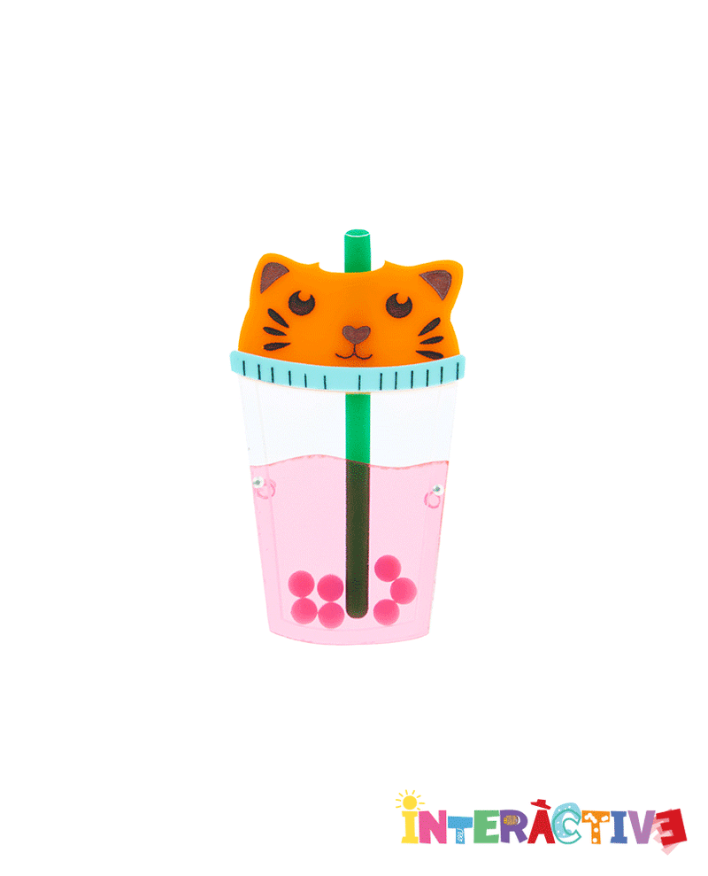 La Vidriola, Two-sided, Kawaii Boba Tea Animals, Acrylic Brooch