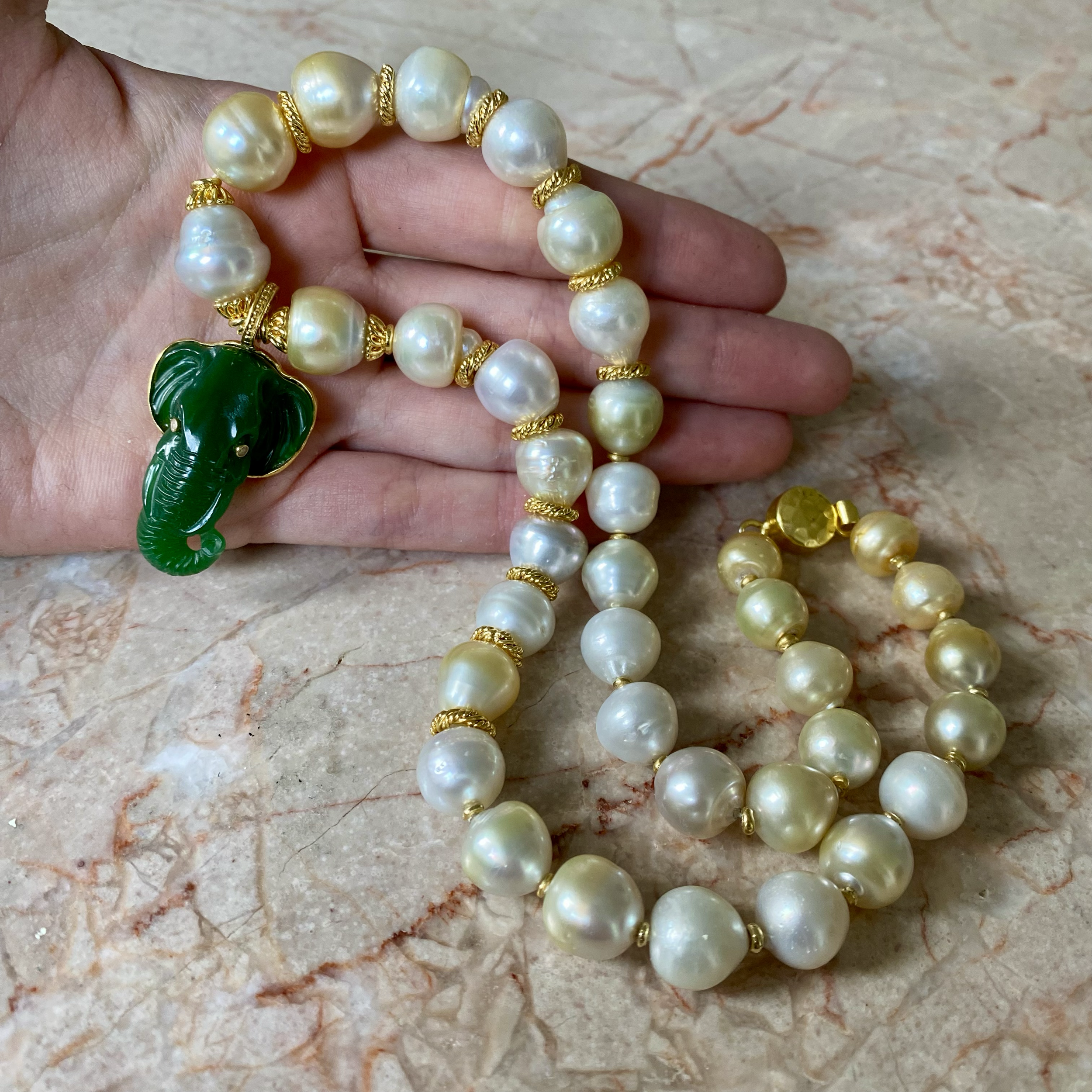 By Danilova, White Pearl, Jade & Diamond Elephant Pendant Necklace12.png