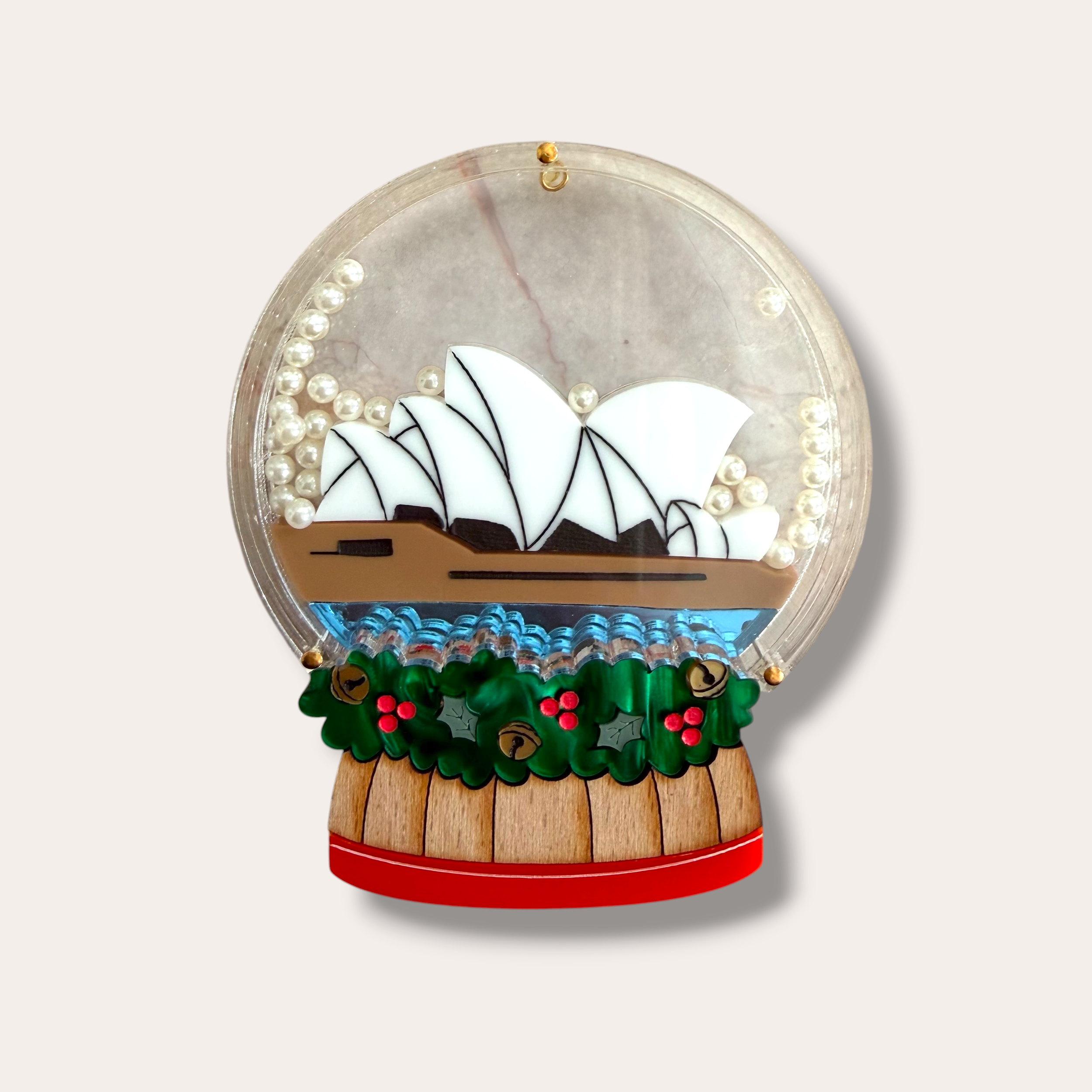 La Vidriola, Sydney Opera House Snow Globe, Acrylic Interactive Brooch/Pin