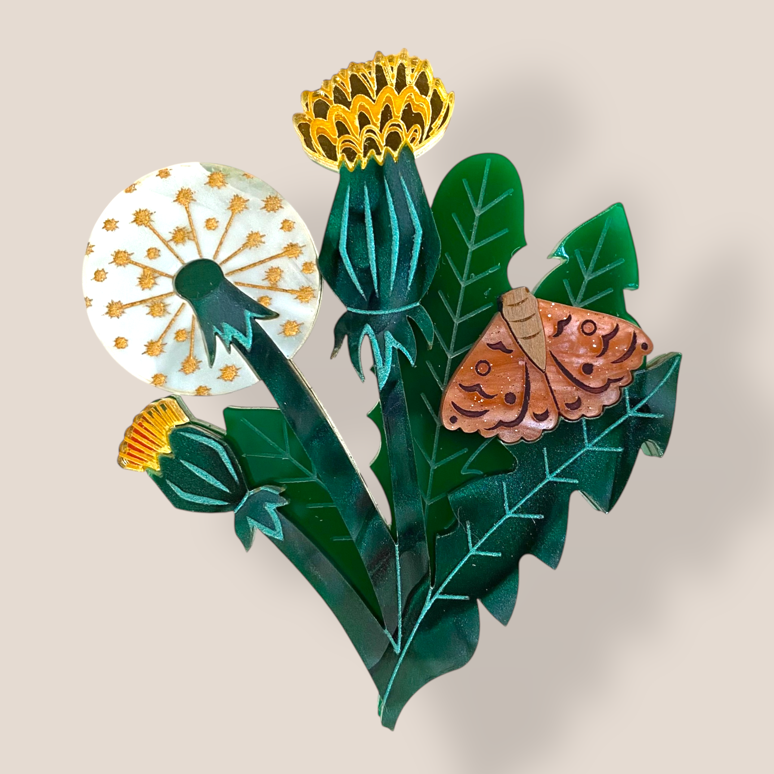 Peppy Chapette, Sunset Dandelion (2023), Acrylic Brooch