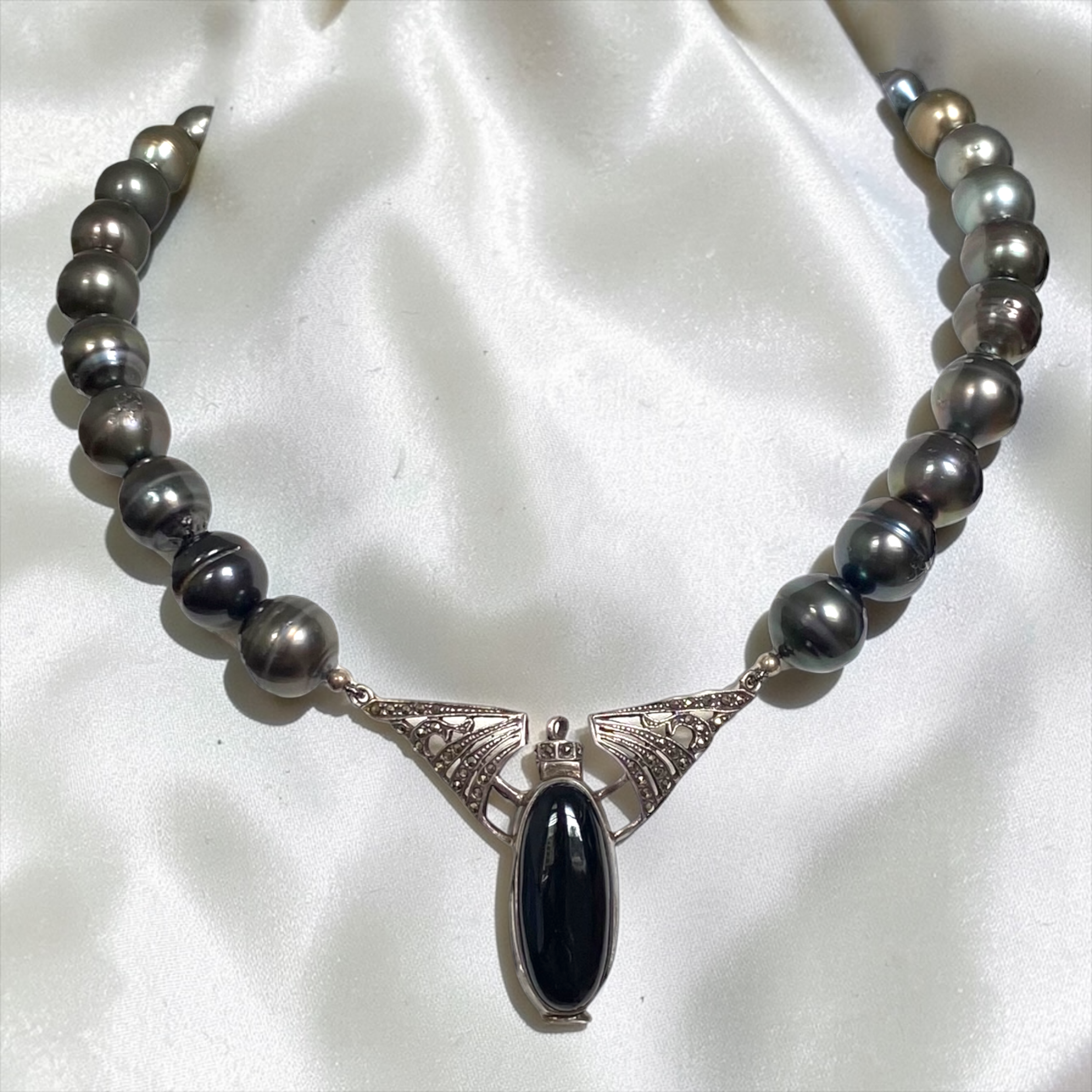 By Danilova, Baroque Dark Peacock Pearl & Antique Agate, Pendant Necklace