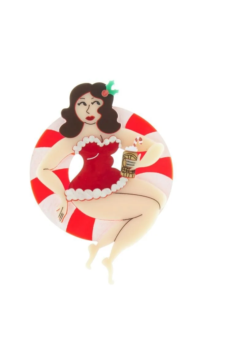 Danilova, La Vidriola, Pin-Up Christmas Pool Party, Acrylic Brooch:Pin0.jpg