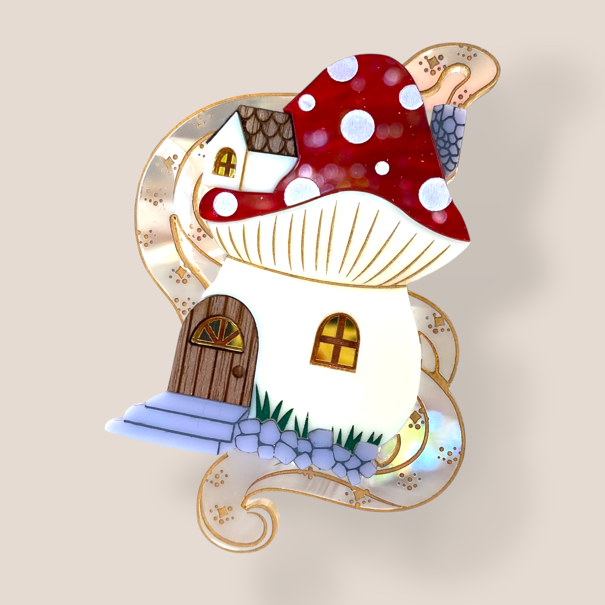 Danilova Jewellery, Peppy Chapette, Magic Toadstool Cottage (2022) Acrylic Brooch5.png