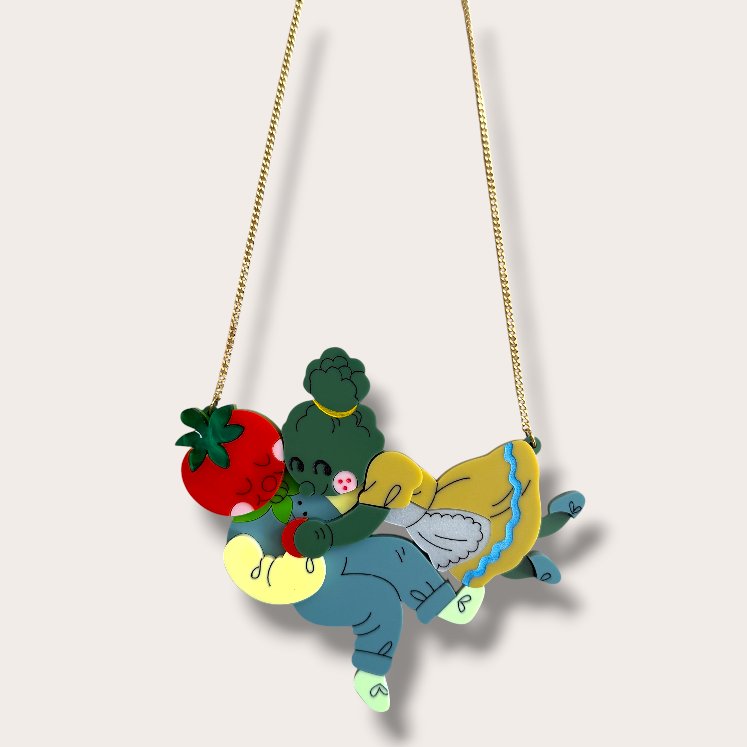 La Vidriola, Give Me a Veggie Hug, Acrylic Necklace