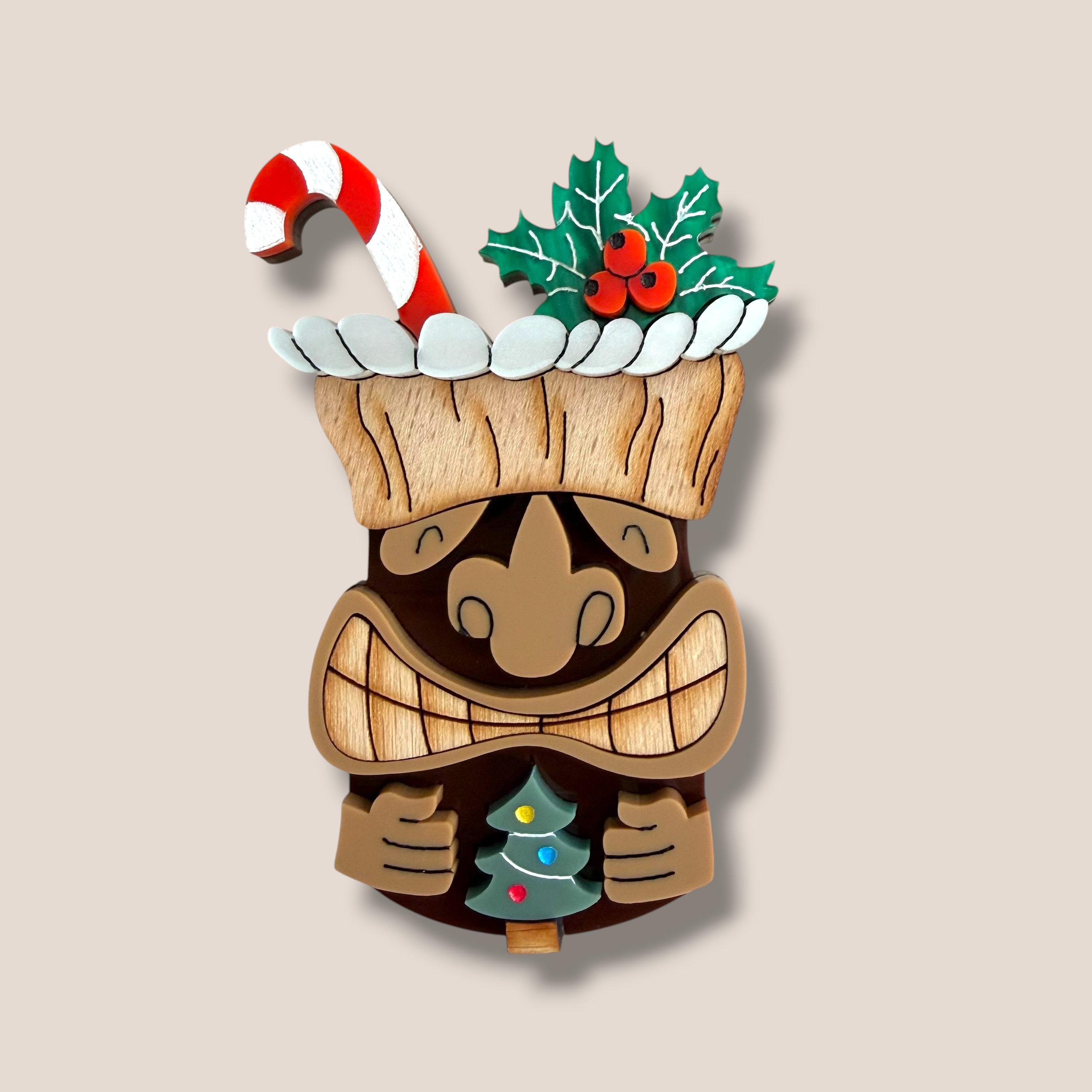 La Vidriola, Cheers! Tikki Christmas Cocktail, Acrylic Brooch/Pin