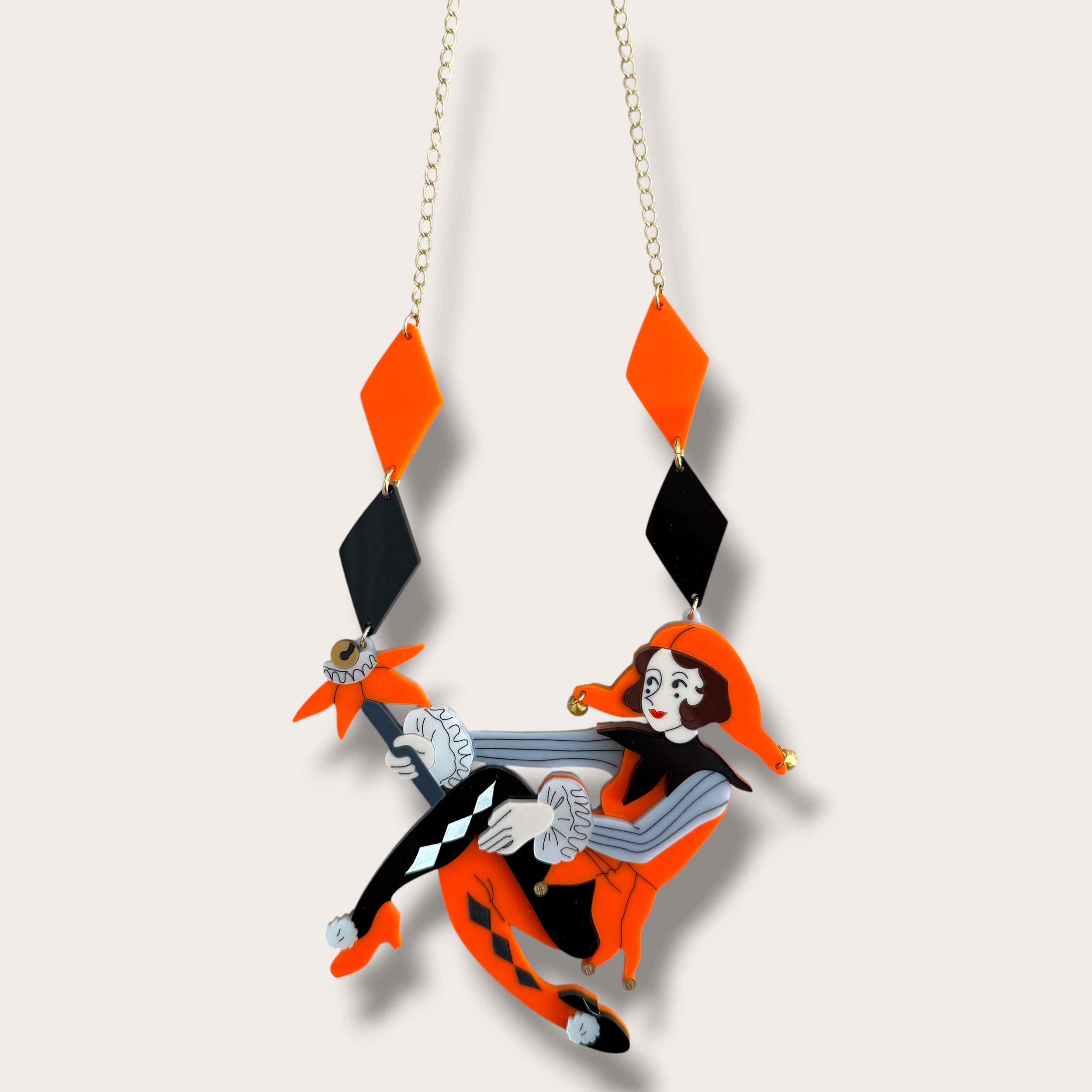 La Vidriola, The Jolly Harlequin Doll, Acrylic Necklace