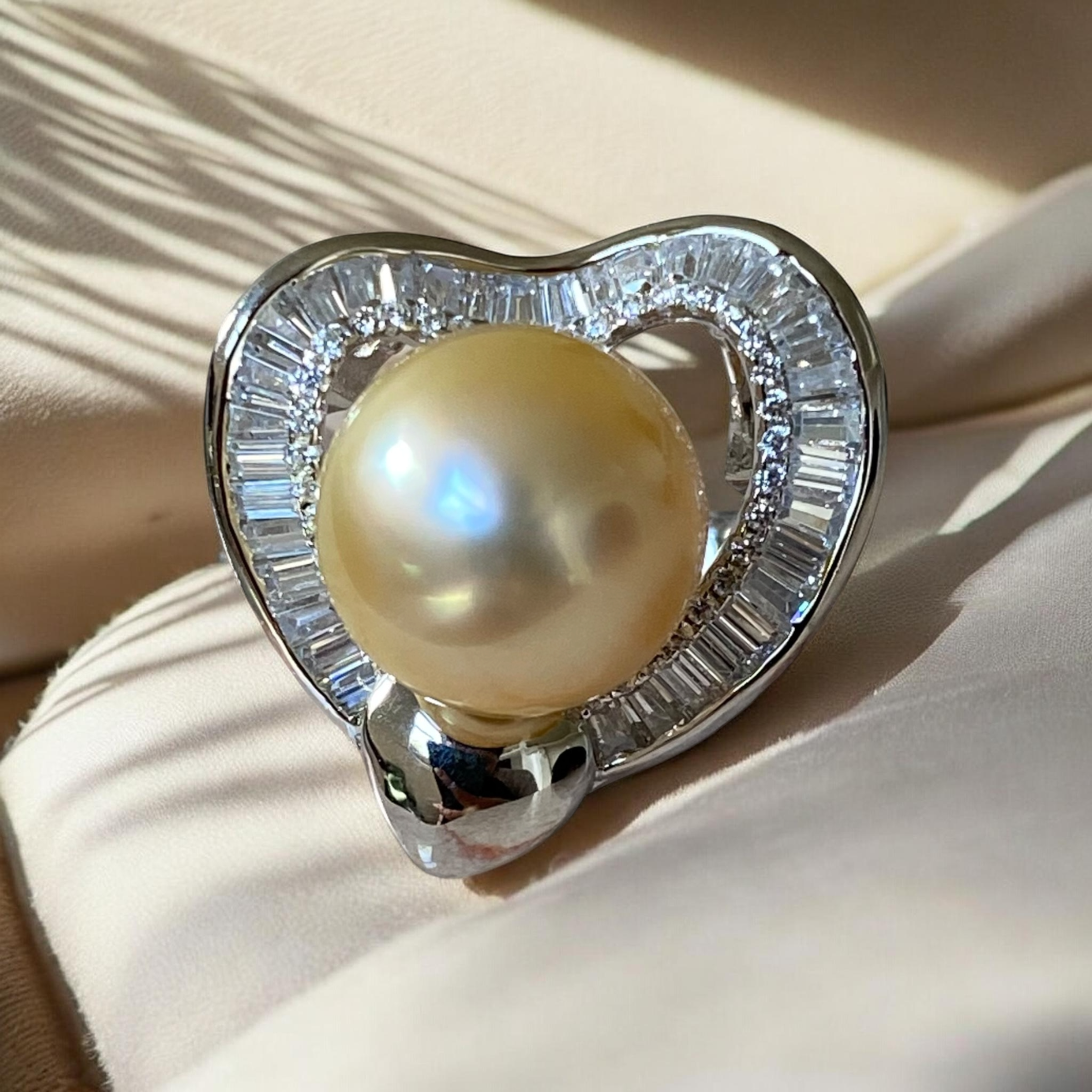 South Sea, Gold Pearl Ring in Silver Heart Halo Setting1.PNG