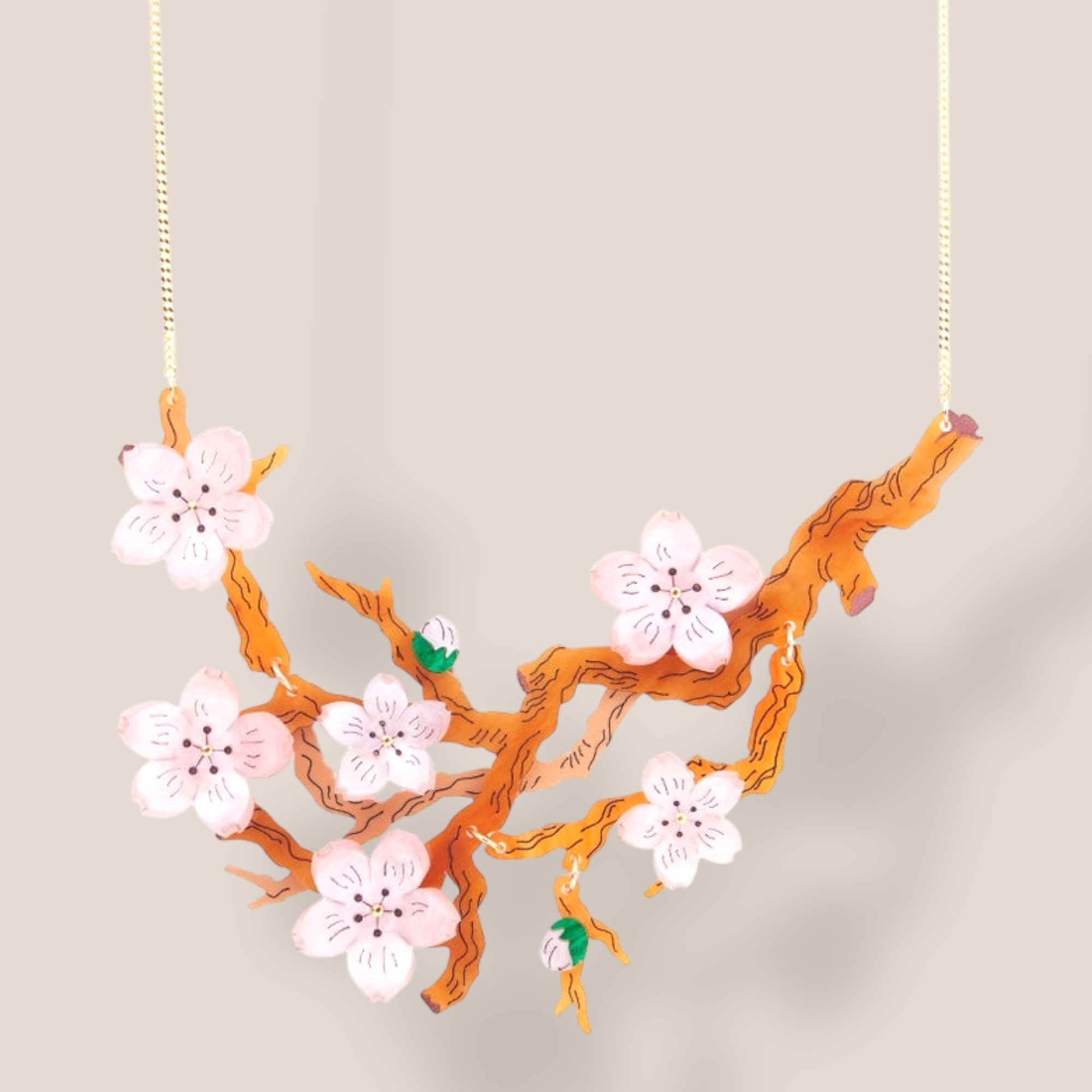 La Vidriola, Hanami Cherry Blossom in Bloom, Acrylic Necklace