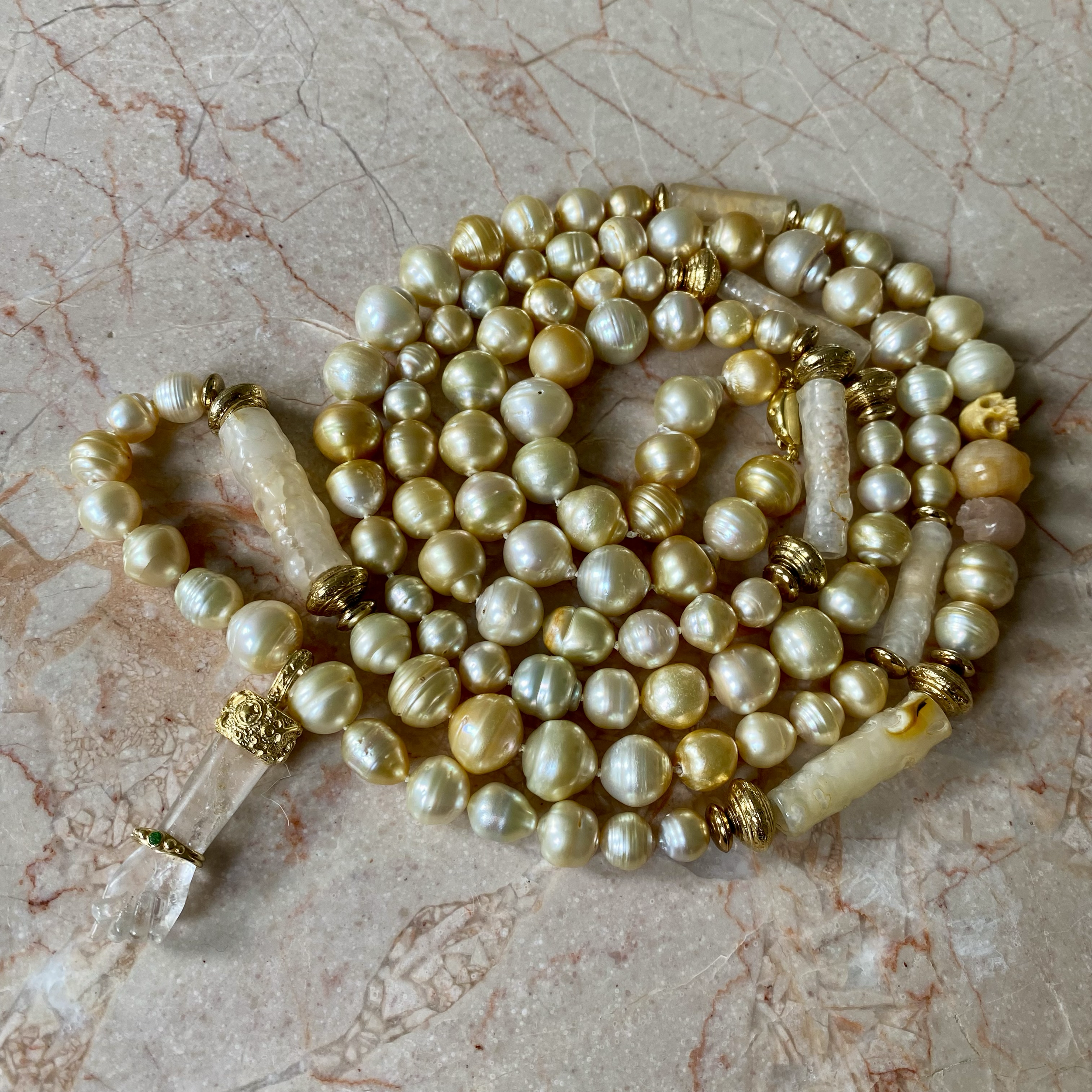 By Danilova, Gold Pearl, Rock Crystal & Peridot Pendant Rope Necklace20.png