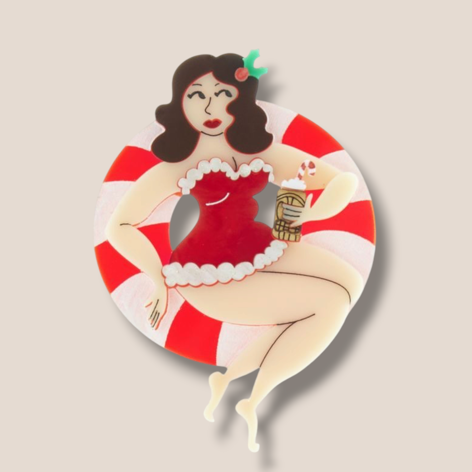 Danilova, La Vidriola, Pin-Up Christmas Pool Party, Acrylic Brooch:Pin0.PNG