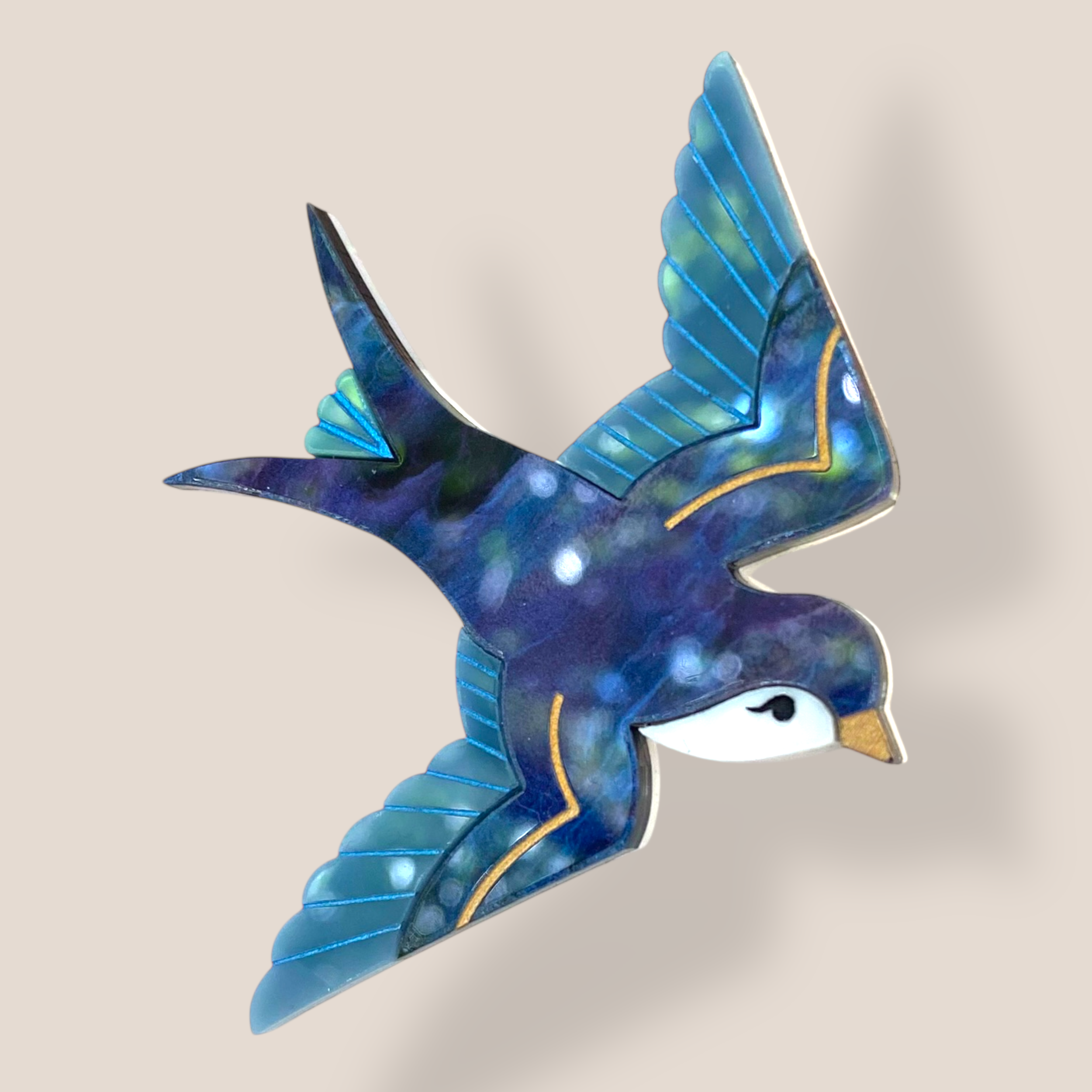 Danilova Jewellery, Peppy Chapette, Swooning Cindy Swallow (2023) Acrylic Brooch3.png