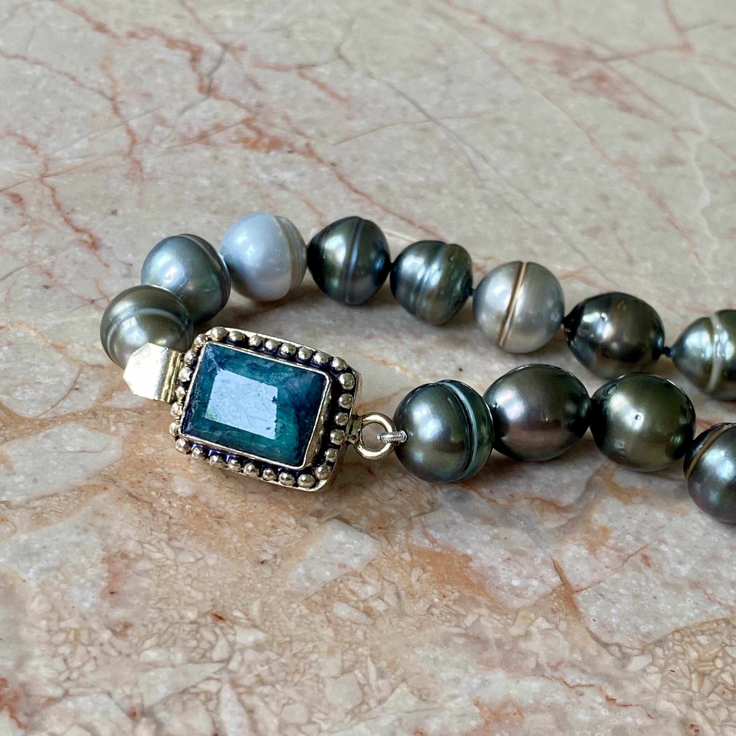 By Danilova, Dark Peacock Pearl and Gemstone Clasp Necklace6.png