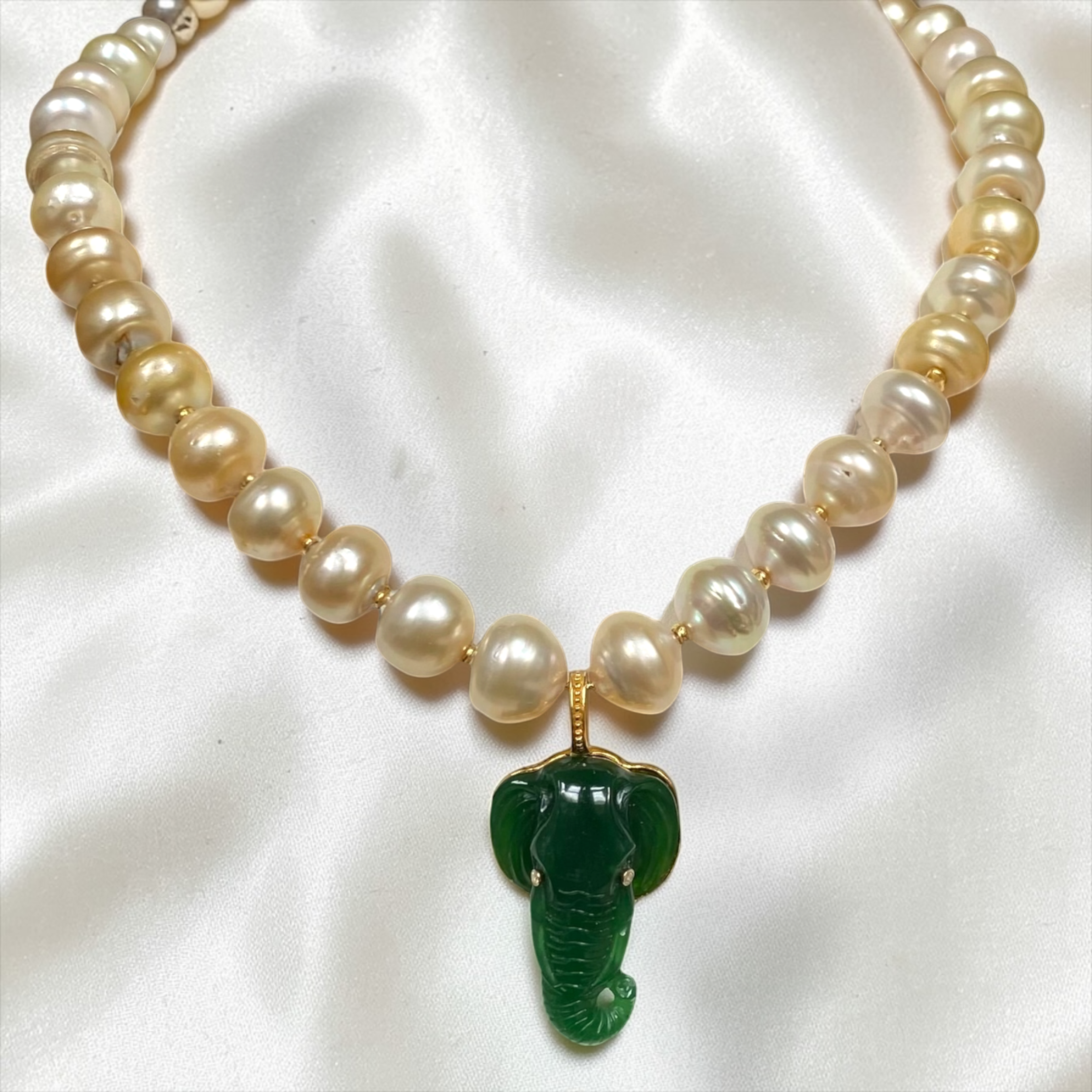 By Danilova, White Pearl, Jade & Diamond Elephant Pendant Necklace1.PNG