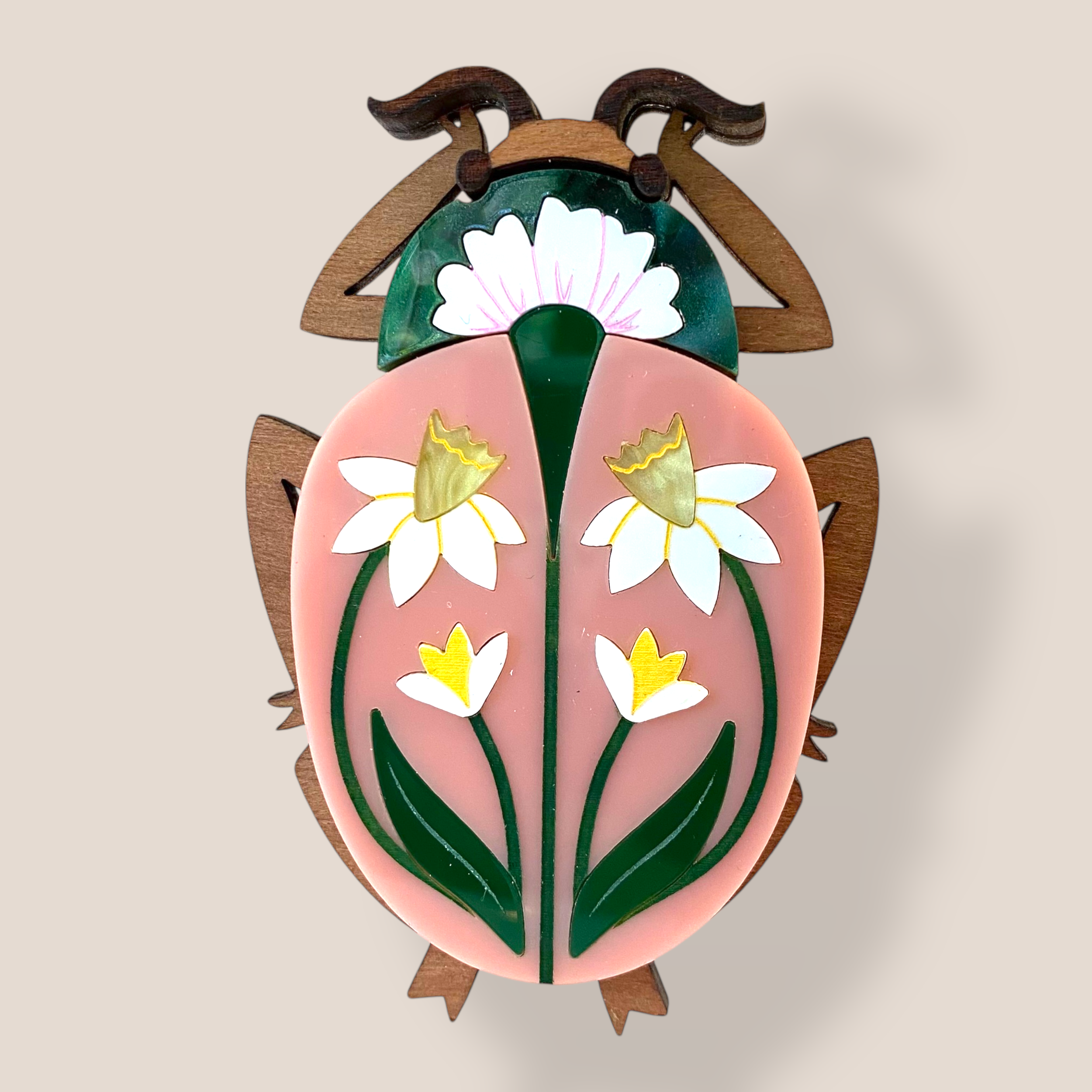 Peppy Chapette, Daffodil Folk Bug (2023), Acrylic Brooch
