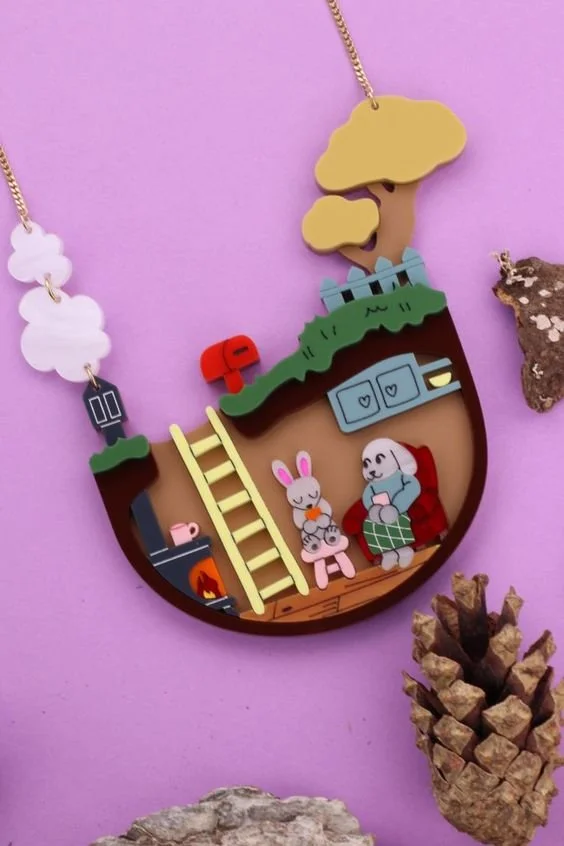 Danilova, La Vidriola, Bunny Burrow Cottage, Acrylic Necklace0.jpg