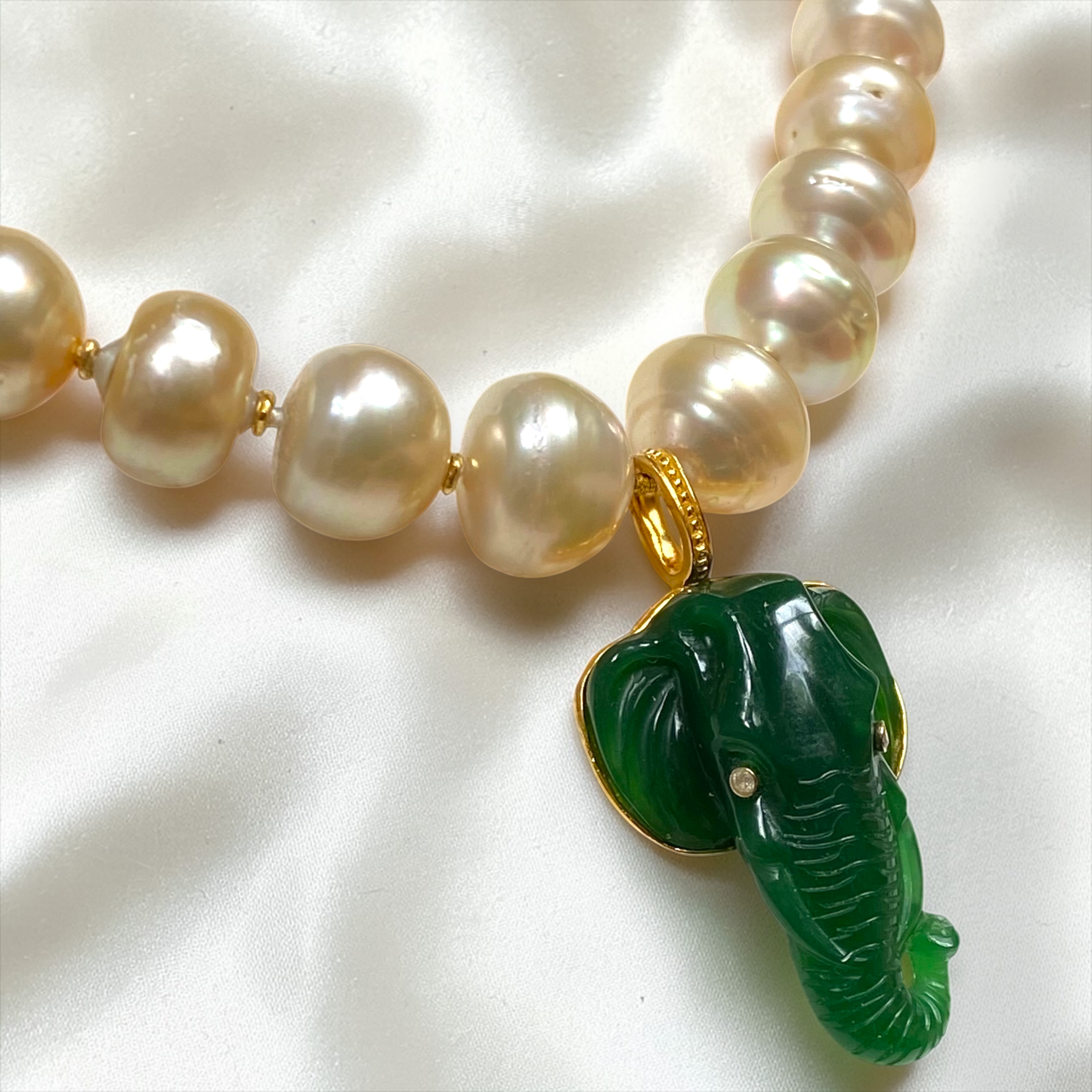 By Danilova, White Pearl, Jade & Diamond Elephant Pendant Necklace3.PNG