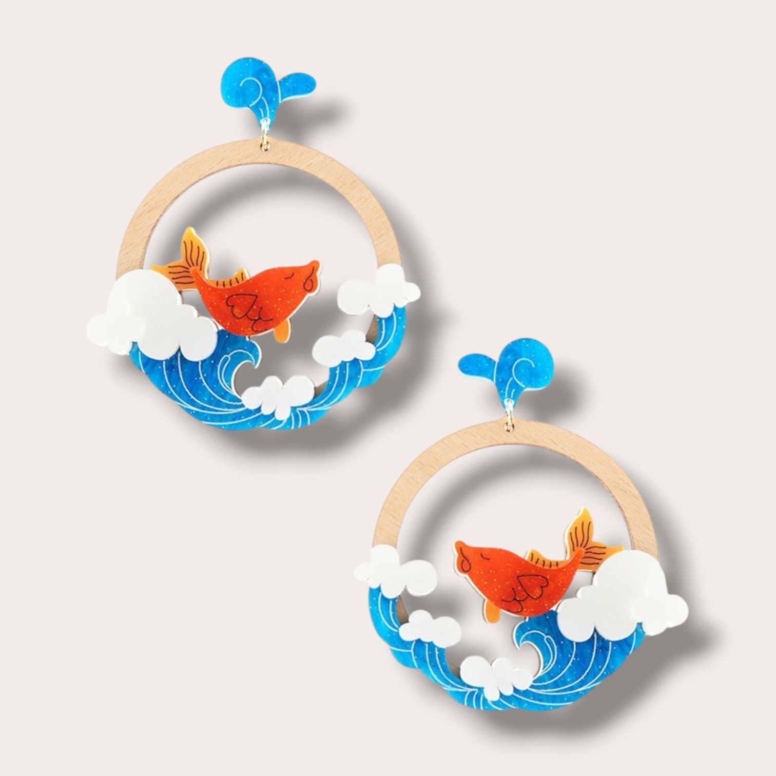 La Vidriola, Koi Jumping in the Pond, Acrylic Earrings