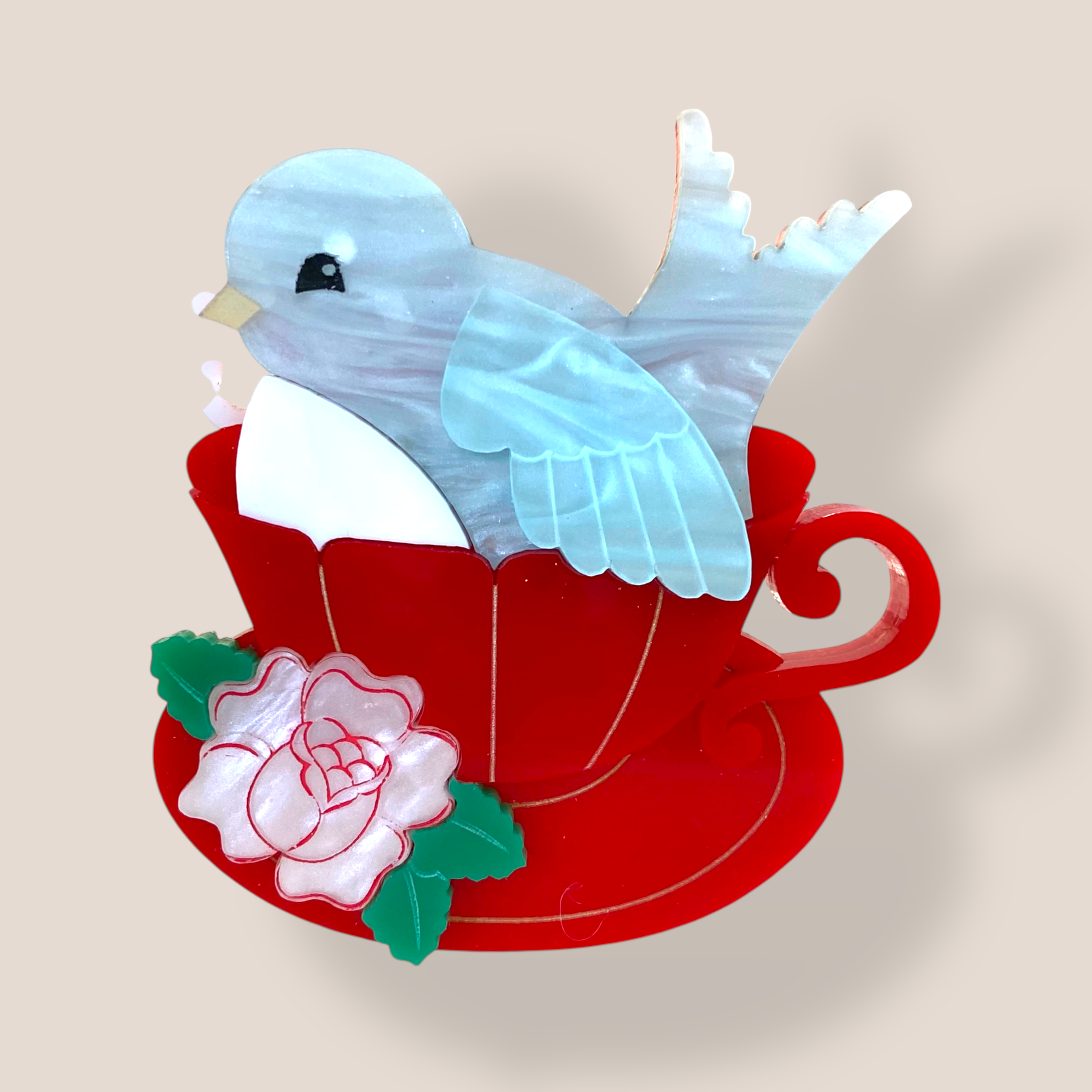 Peppy Chapette, Baby Cup Bluebird (2018), Acrylic Brooch