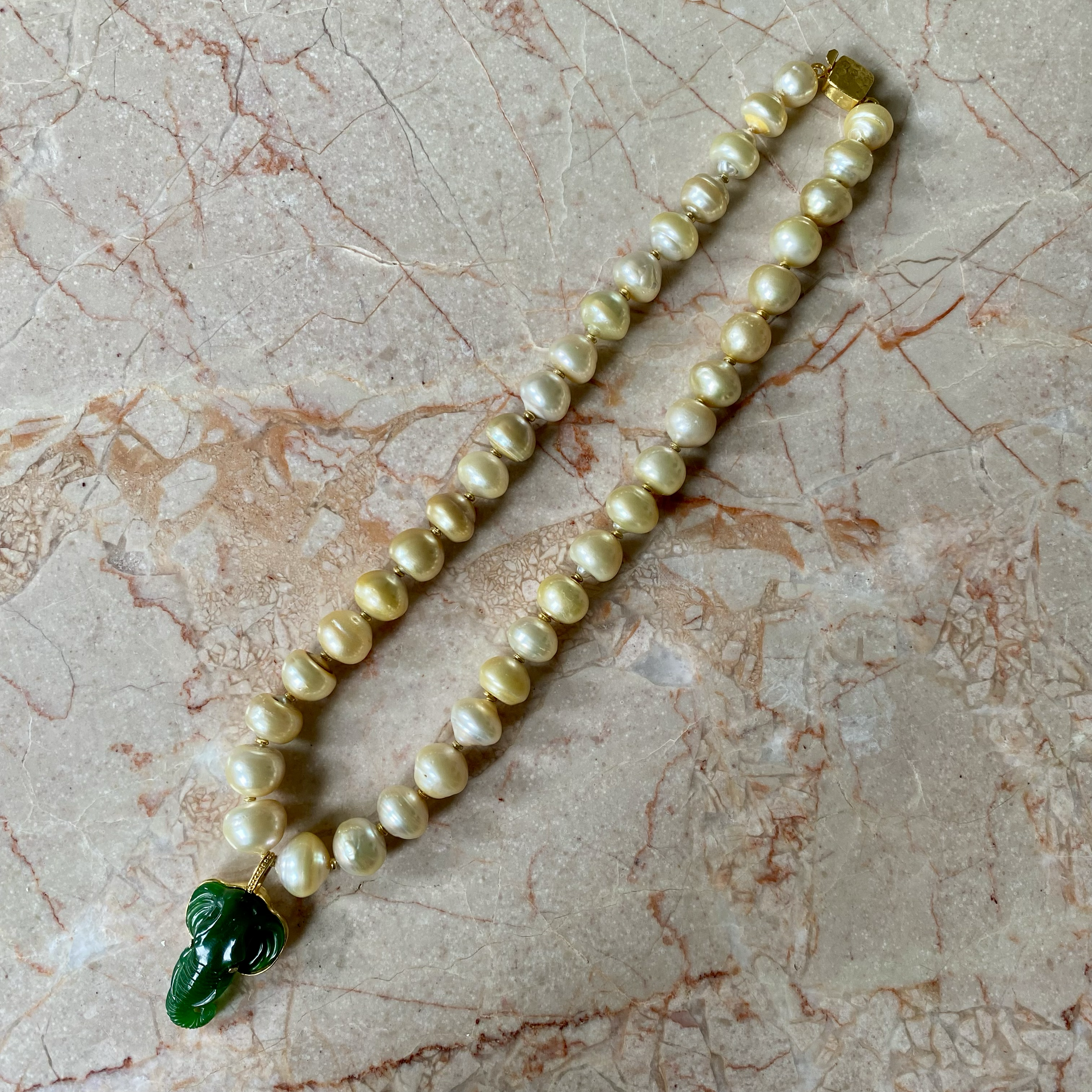 By Danilova, White Pearl, Jade & Diamond Elephant Pendant Necklace4.png