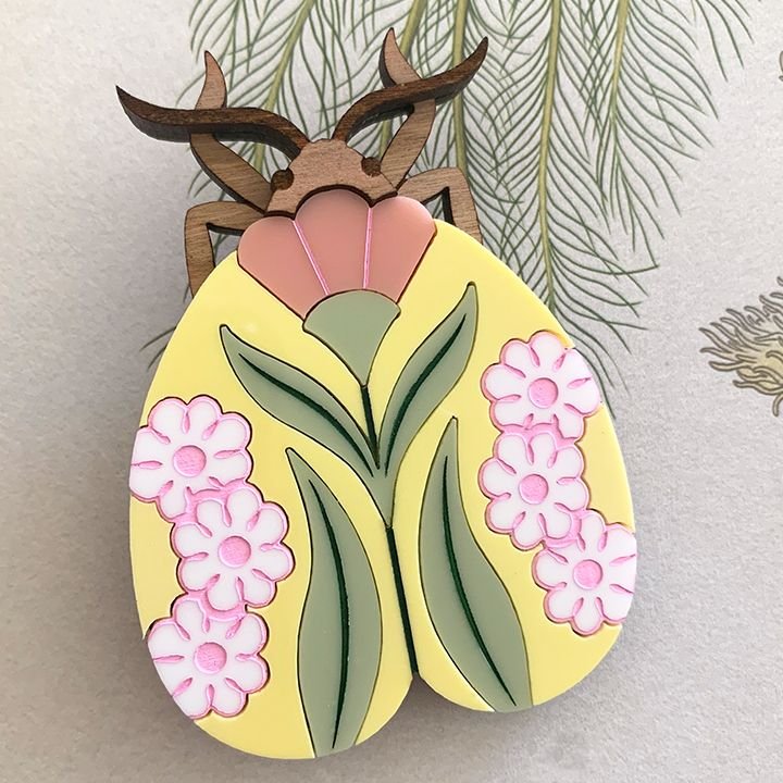 Danilova Jewellery, Peppy Chapette, Daisy Folk Moth (2022) Acrylic Brooch1.jpg
