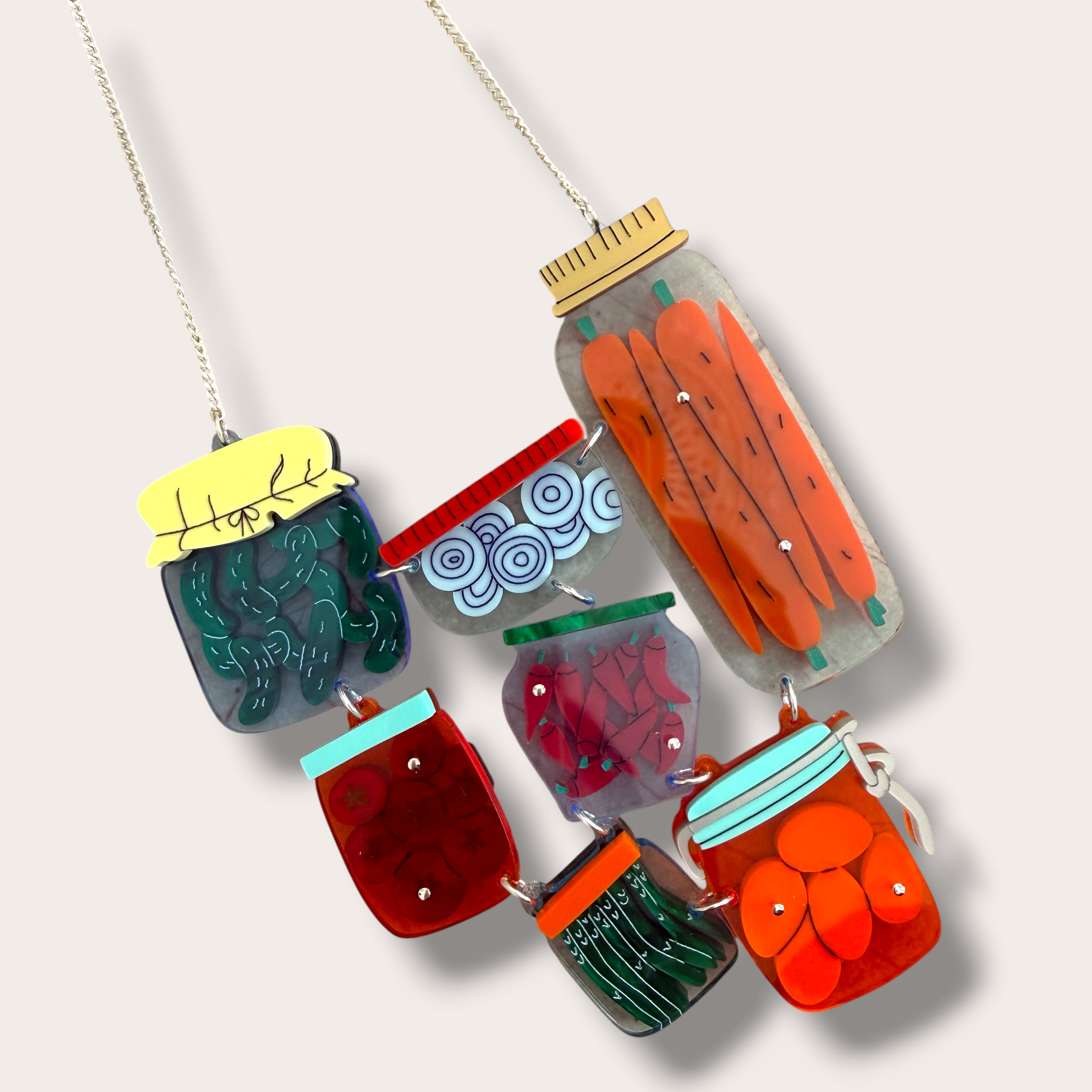 Danilova, La Vidriola, Nana's Vegetable Patch in Jars, Acrylic Necklace5.PNG
