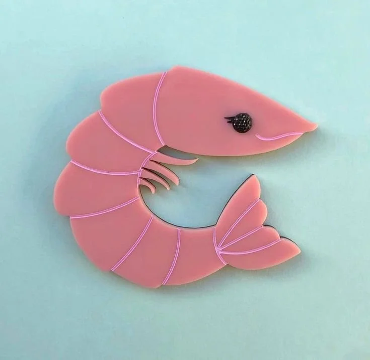 Danilova Jewellery, Peppy Chapette, Perky Prawn Pam (2021) Acrylic Brooch1.jpg