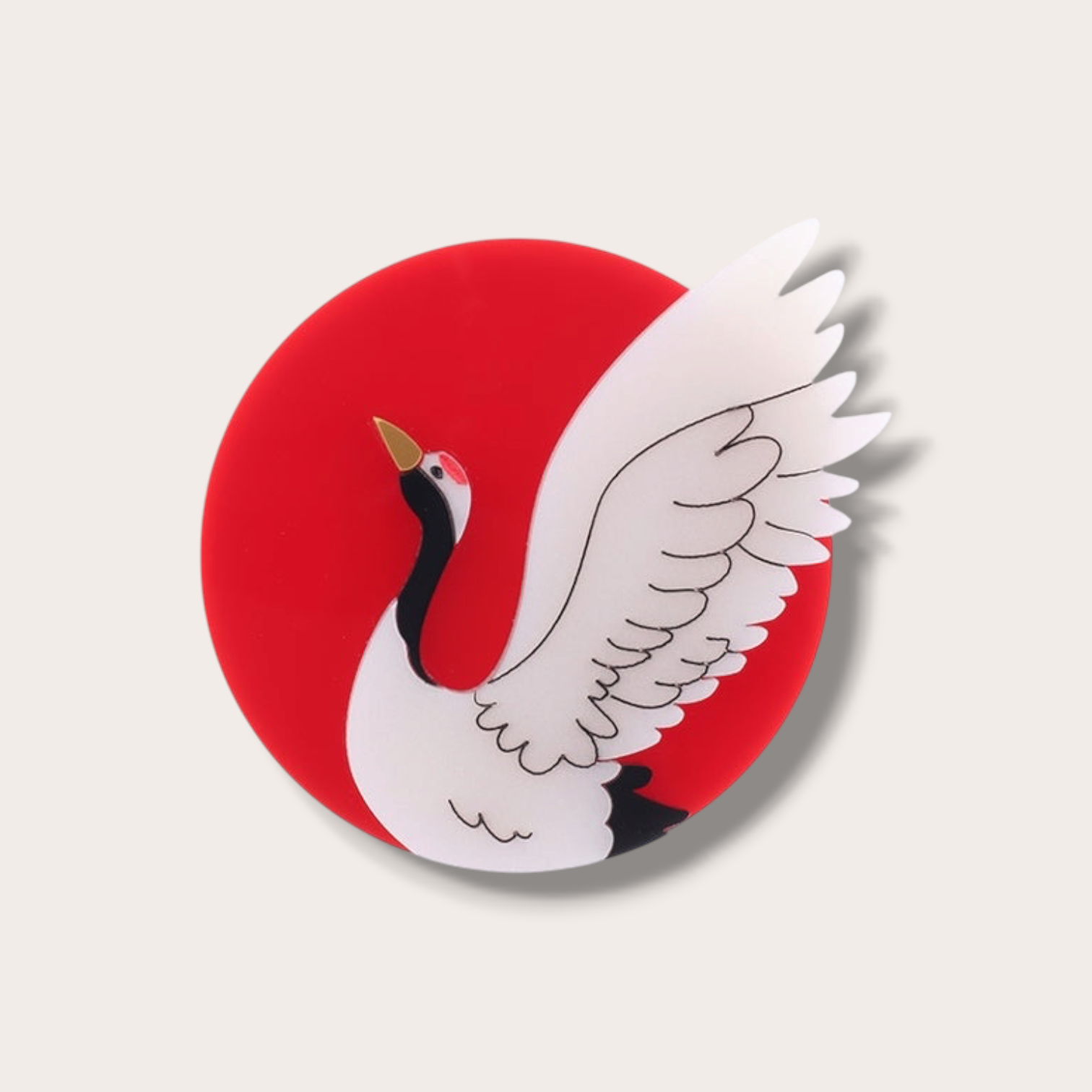 Danilova, La Vidriola, Red-Crowned Crane, Acrylic Brooch1.PNG