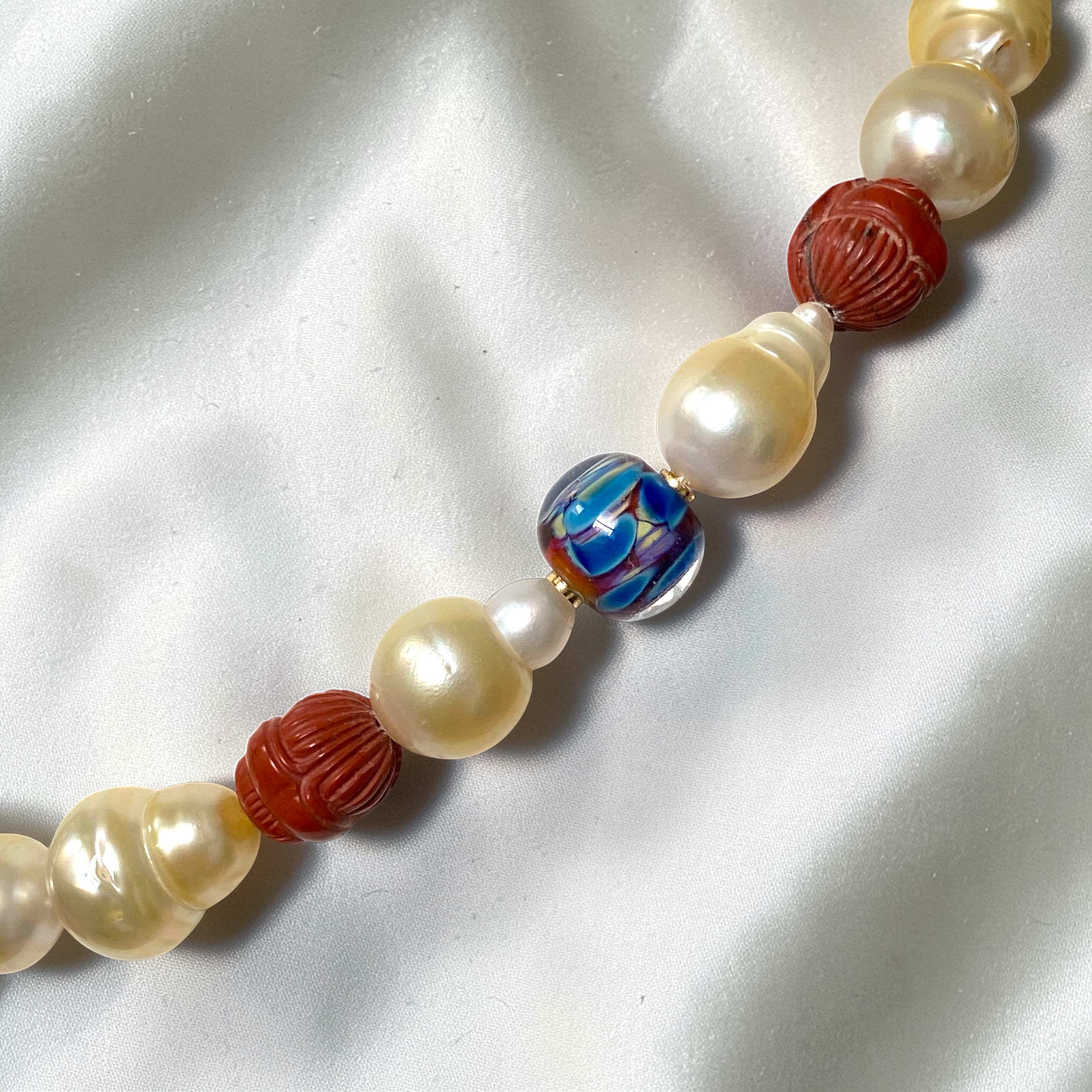 By Danilova, Extra Large White Pearl, Jasper & Sapphire Pendant Necklace3.PNG