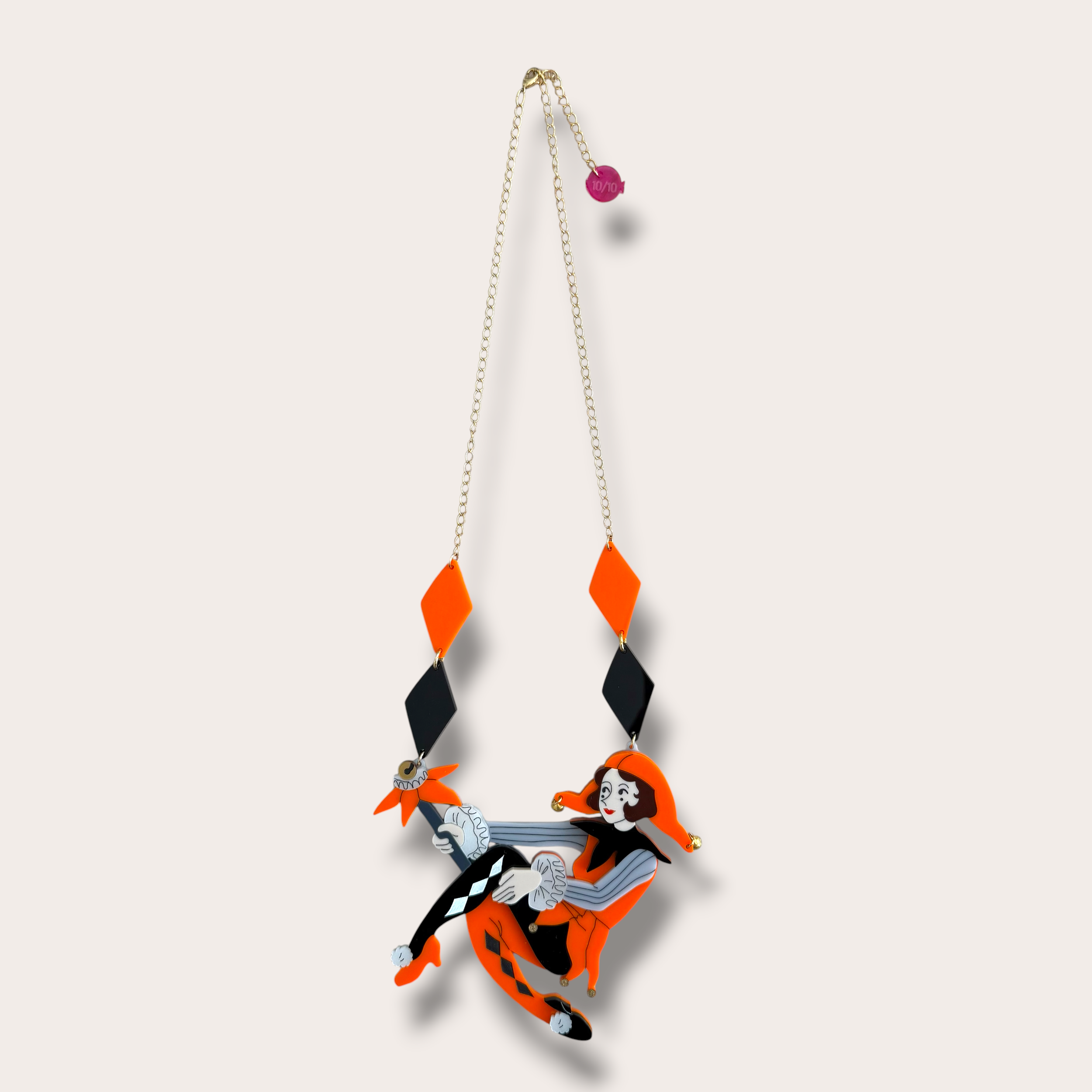 Danilova, La Vidriola, The Jolly Harlequin Doll, Acrylic Necklace1.PNG