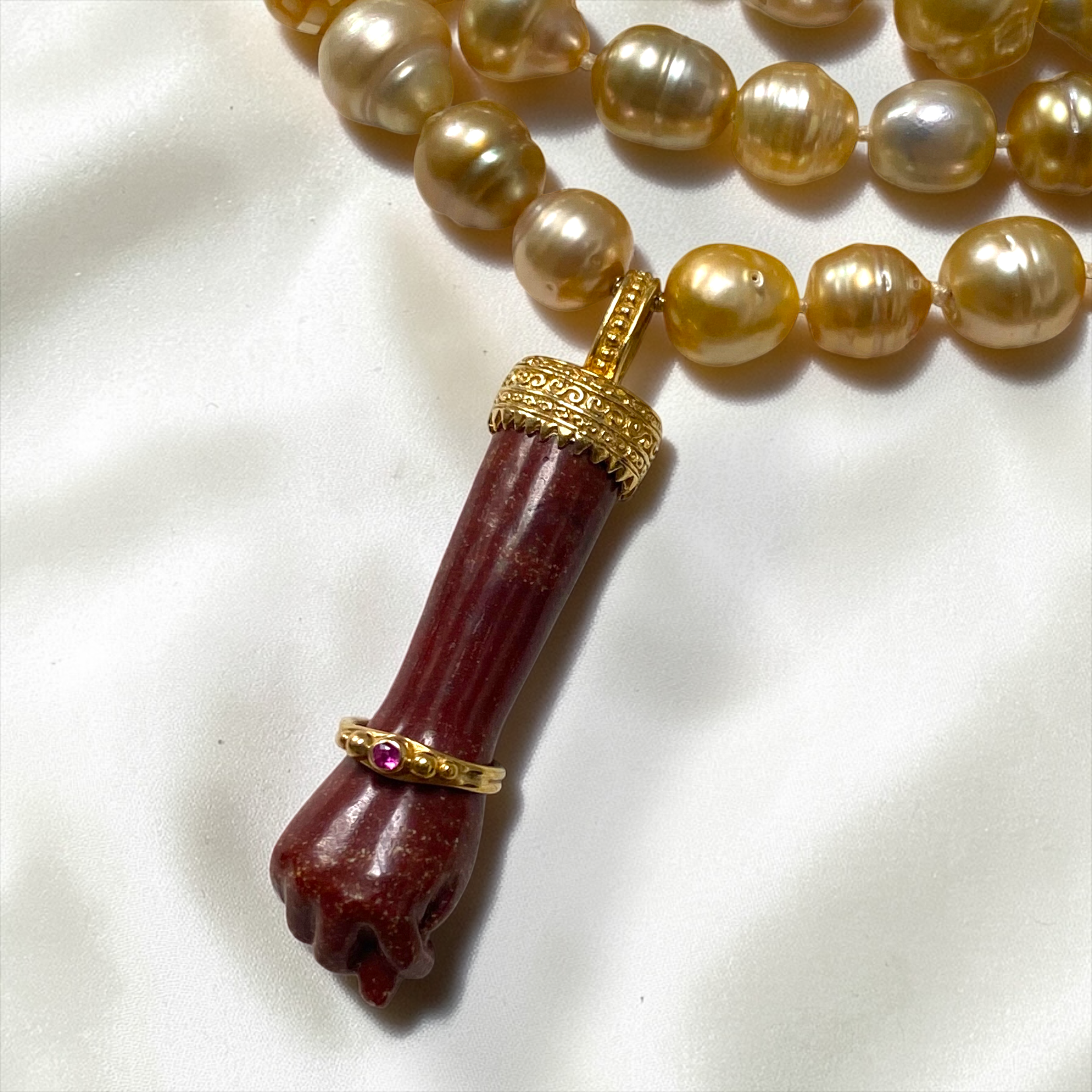 By Danilova, Gold Pearl, Jasper & Pink Ruby Pendant Rope Necklace4.PNG