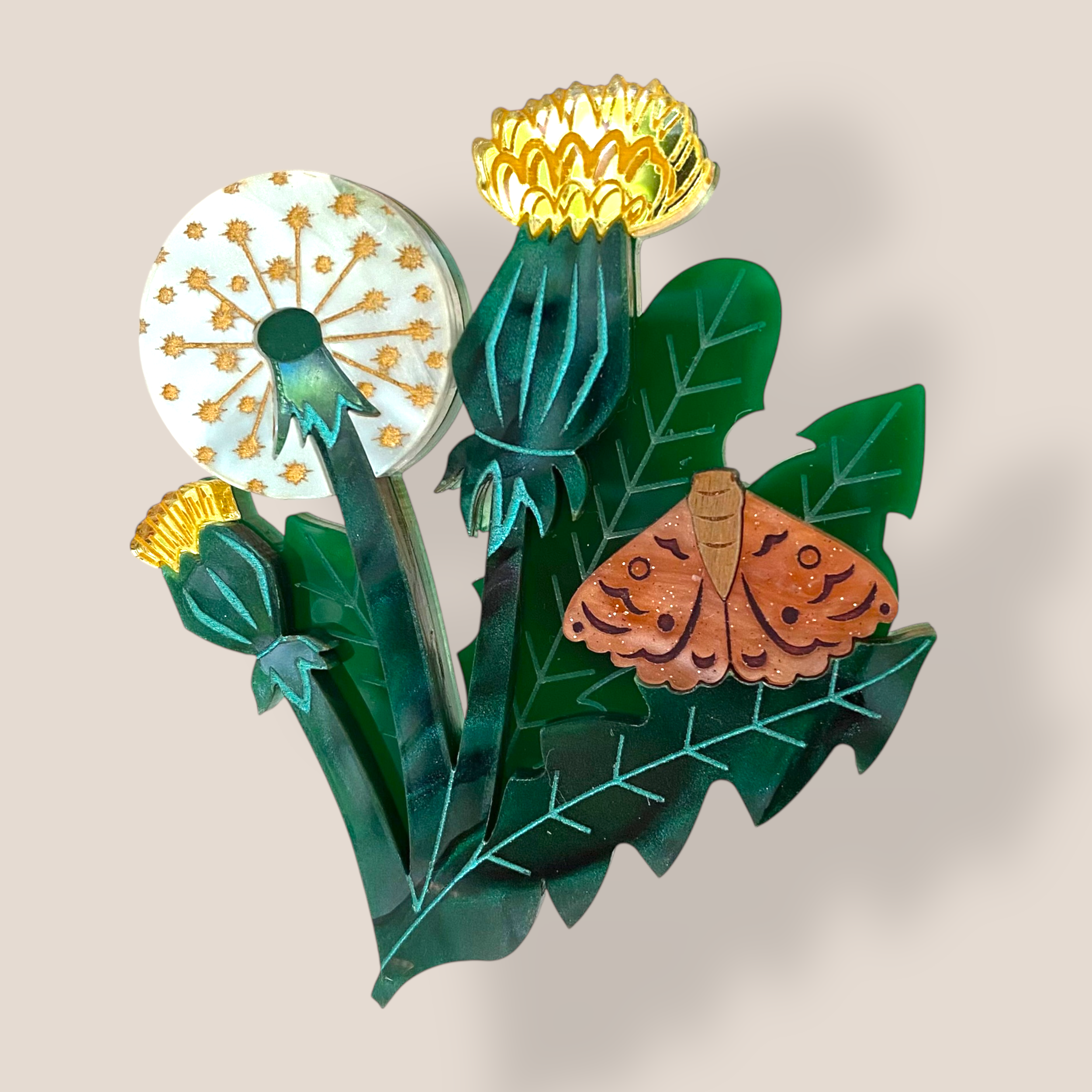 Danilova Jewellery, Peppy Chapette, Sunset Dandelion (2023) Acrylic Brooch2.png