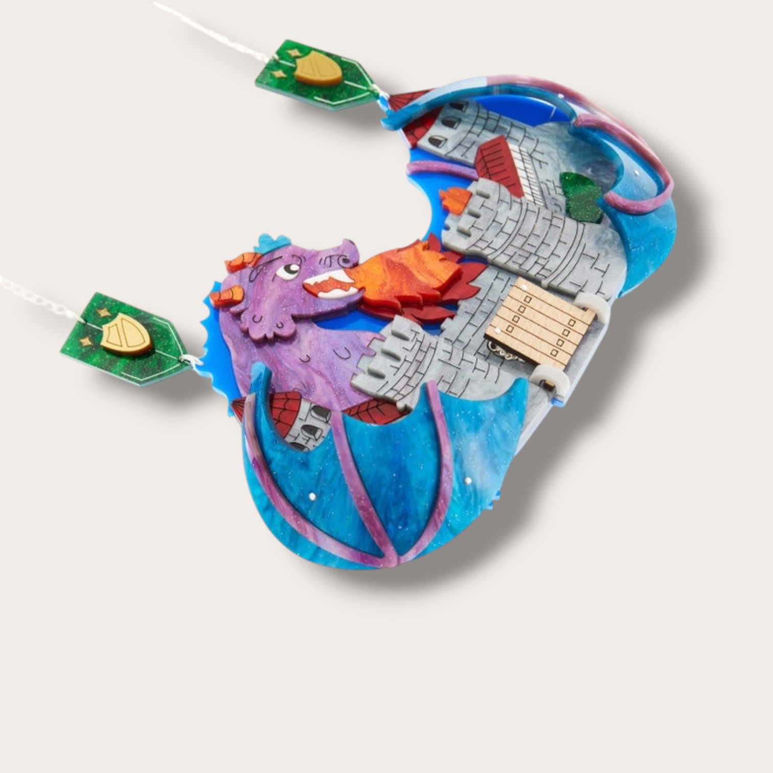 Danilova, La Vidriola, Fantasy Castle Dragon Attack, Acrylic Interactive Statement Necklace2.PNG