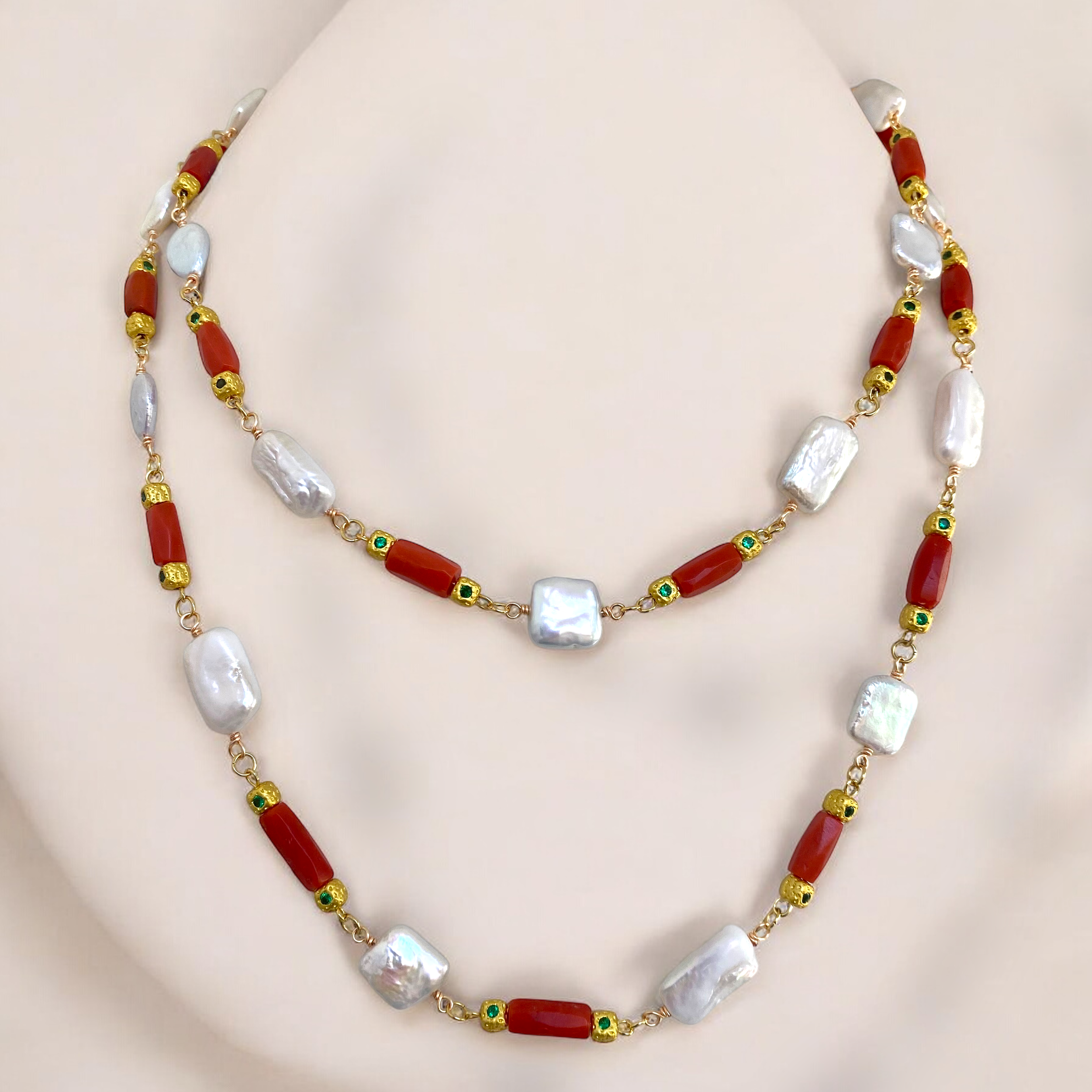 By Danilova, Beaded Coral, Pearl, Crystal & Rhinestone, Long Fashion Necklaces111.PNG