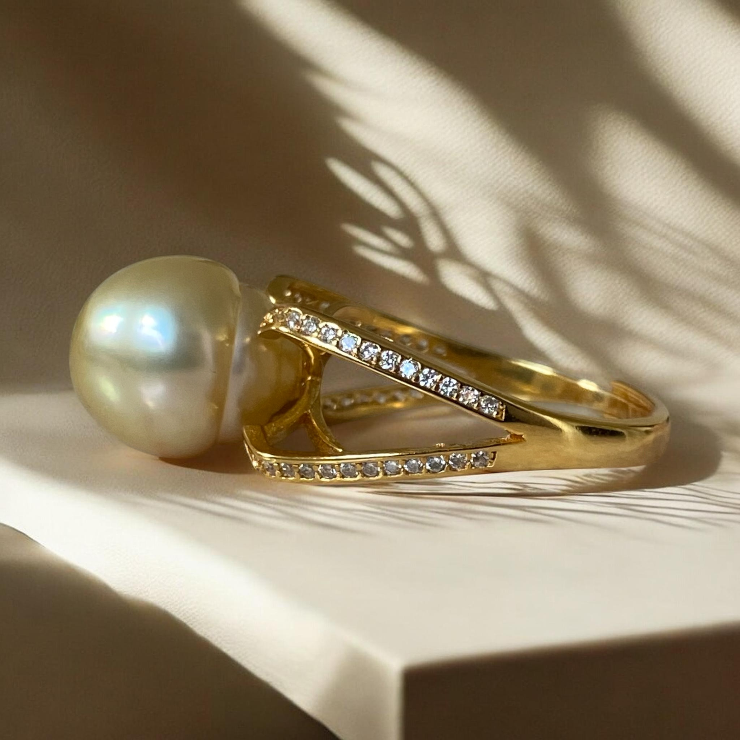 South Sea, Gold Pearl Ring in Split Shank Gilded Silver Setting2.PNG